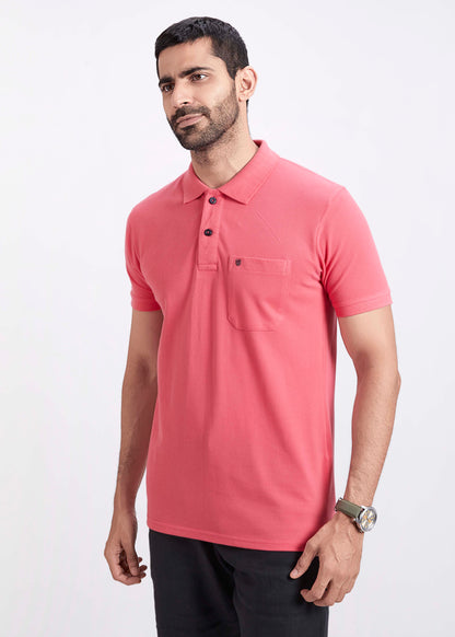Men's Polo T-Shirt with Pocket - Light Pink