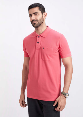 Men's Polo T-Shirt with Pocket - Light Pink