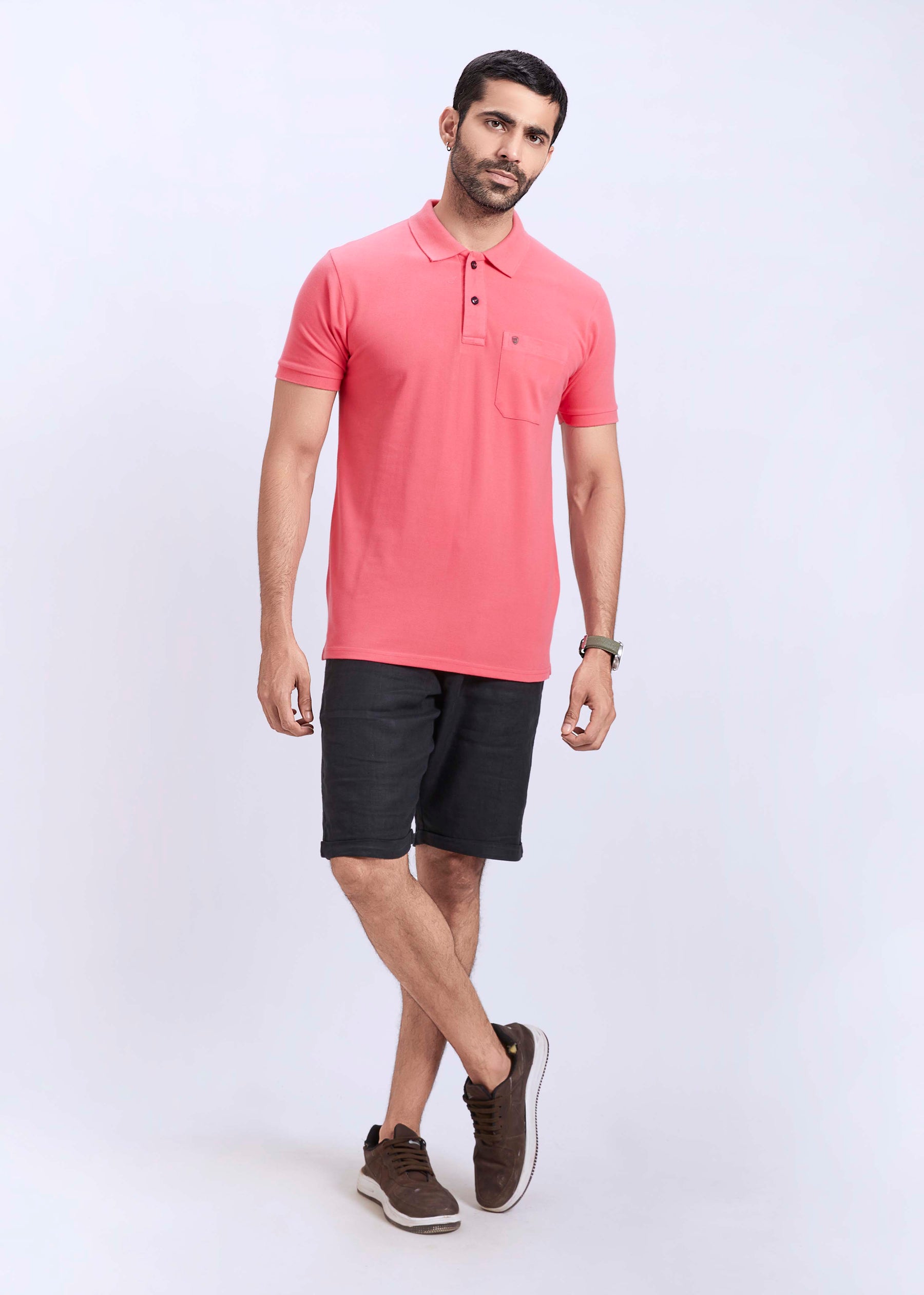 Men's Polo T-Shirt with Pocket - Light Pink