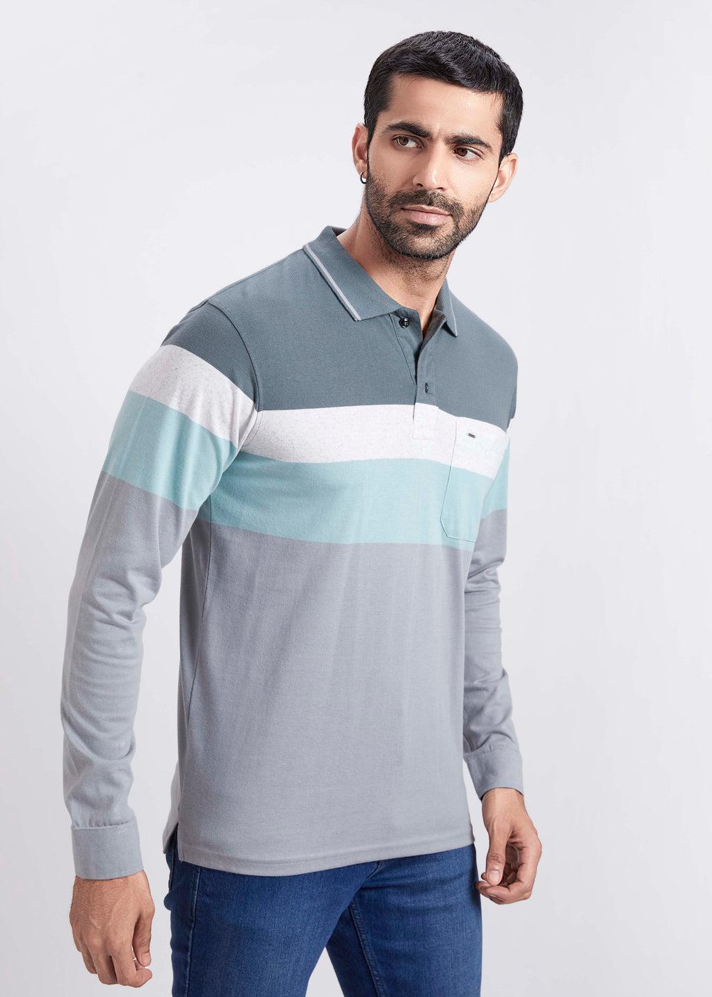 Full Sleeve Striped Polo With Pocket