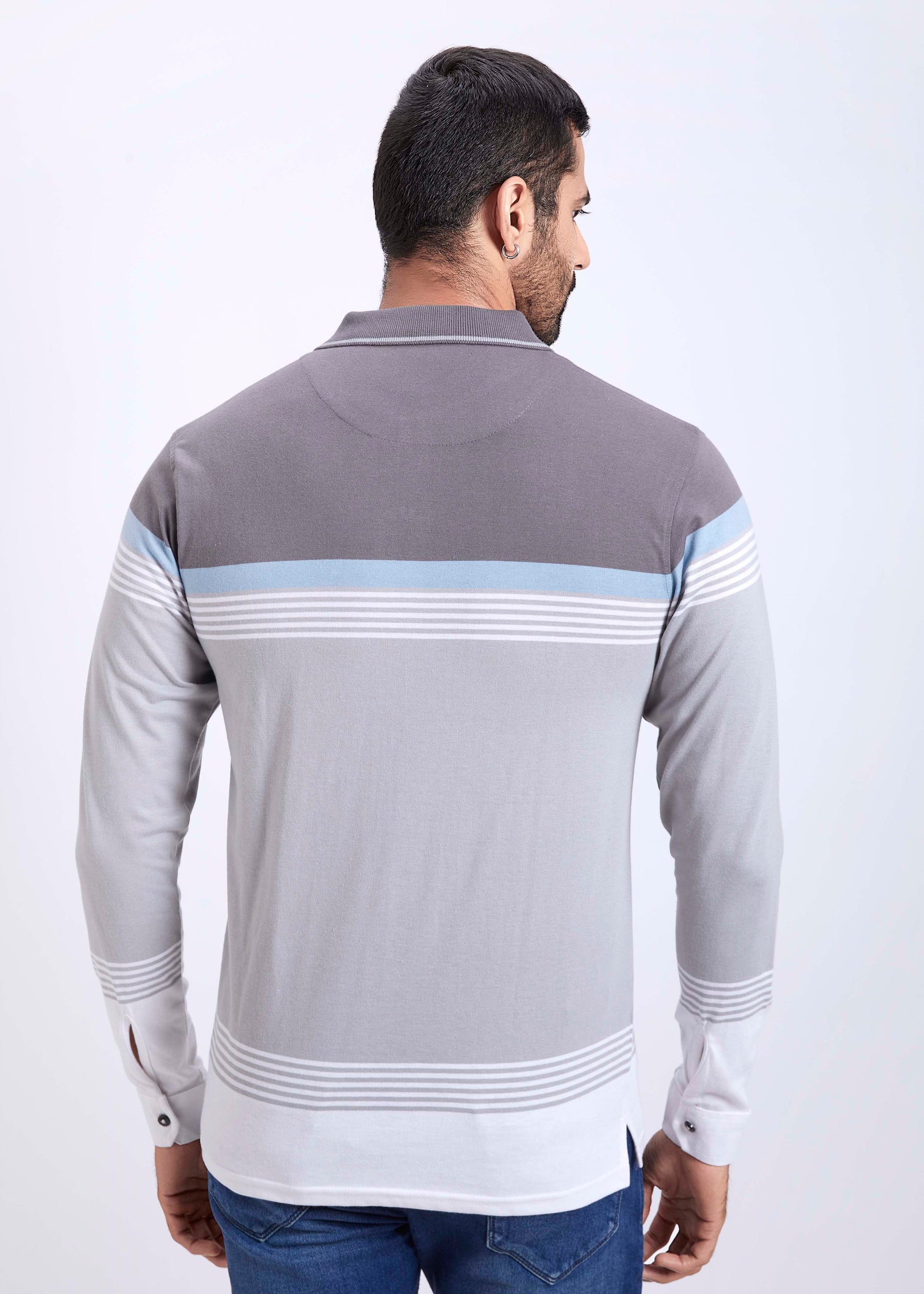 Full Sleeves Stripe Polo T-Shirt With Pocket