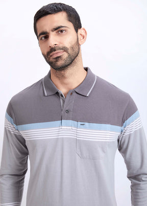 Full Sleeves Stripe Polo T-Shirt With Pocket