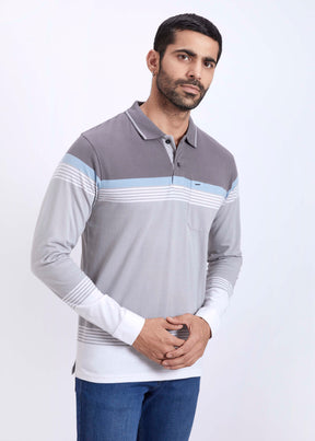 Full Sleeves Stripe Polo T-Shirt With Pocket