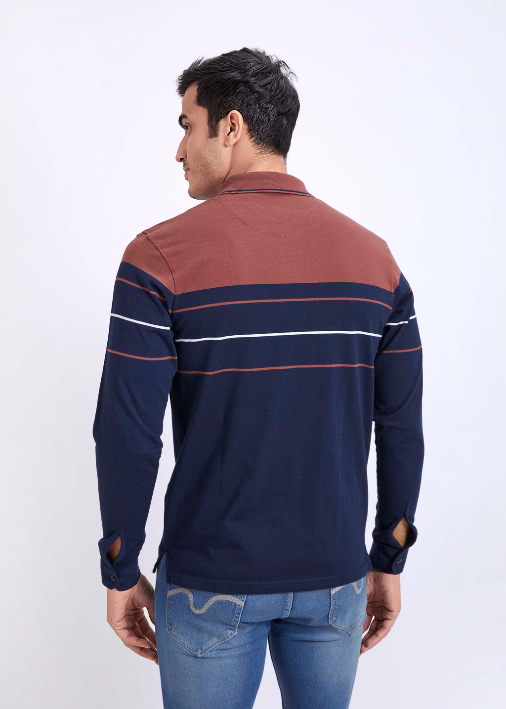 Full Sleeves Striped Polo With Pocket