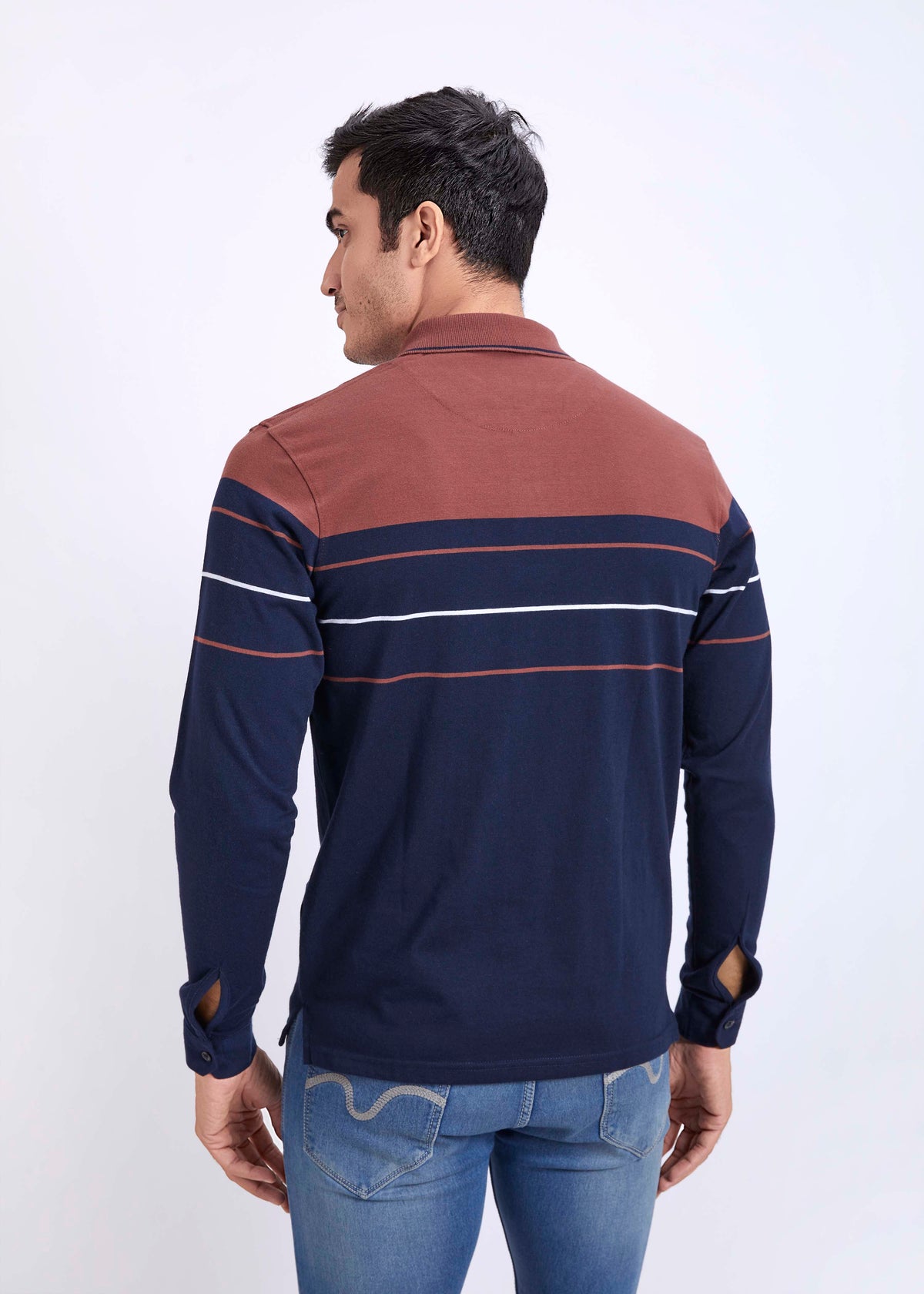 Full Sleeves Striped Polo With Pocket