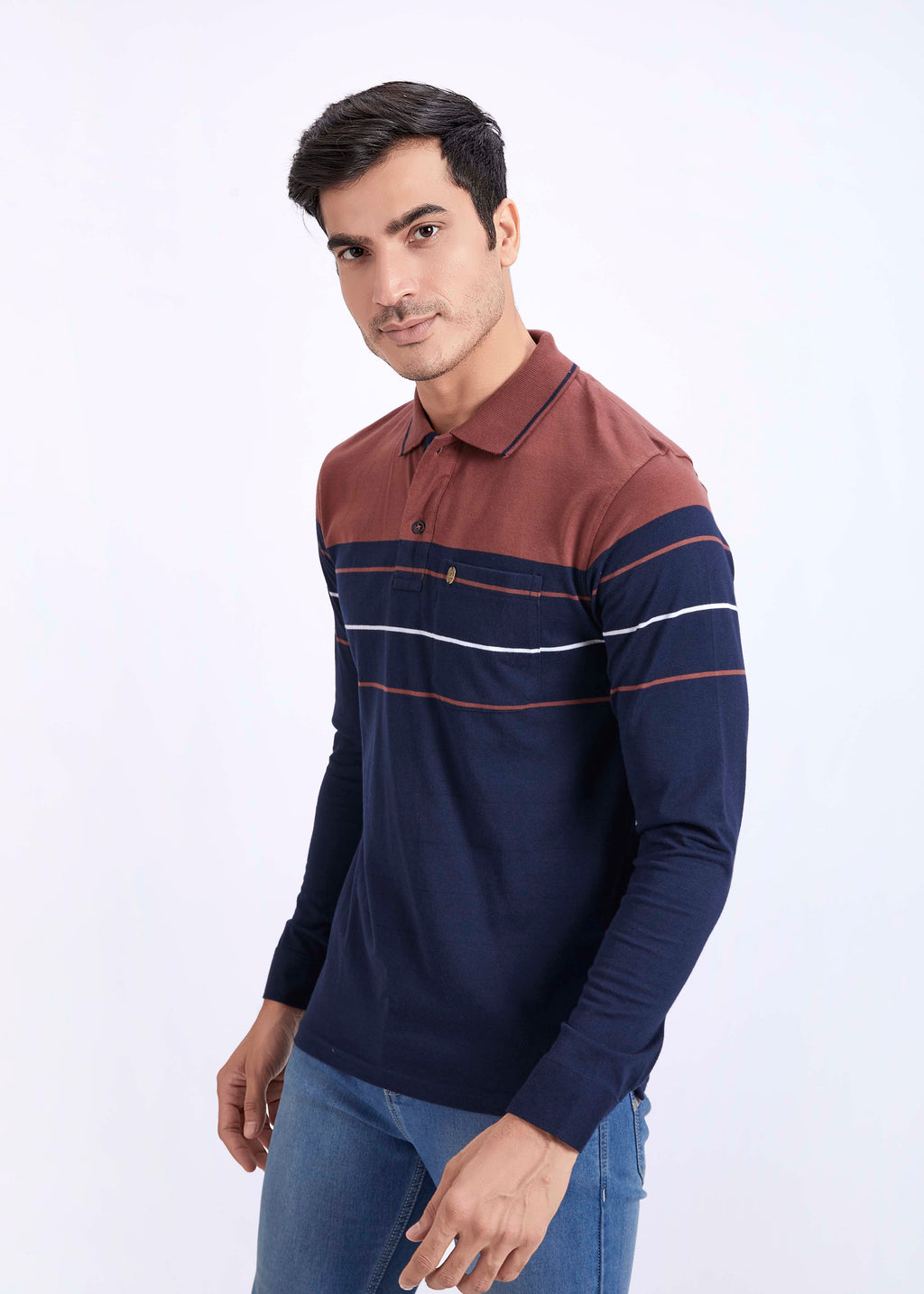 Full Sleeves Striped Polo With Pocket