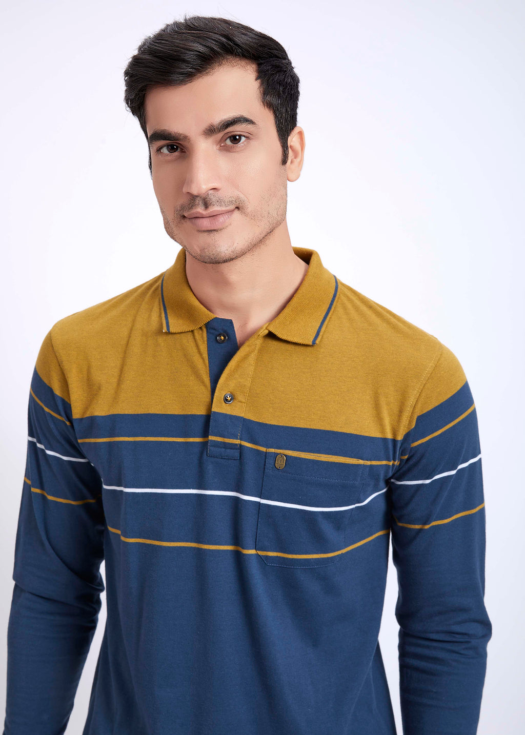 Full Sleeves Striped Polo With Pocket