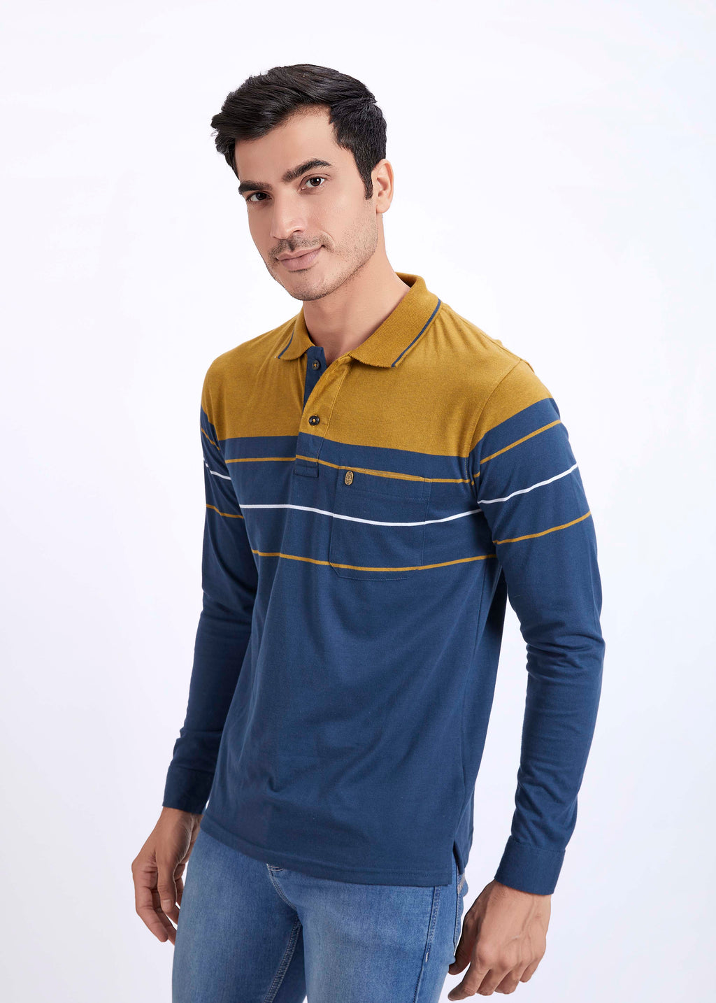 Full Sleeves Striped Polo With Pocket