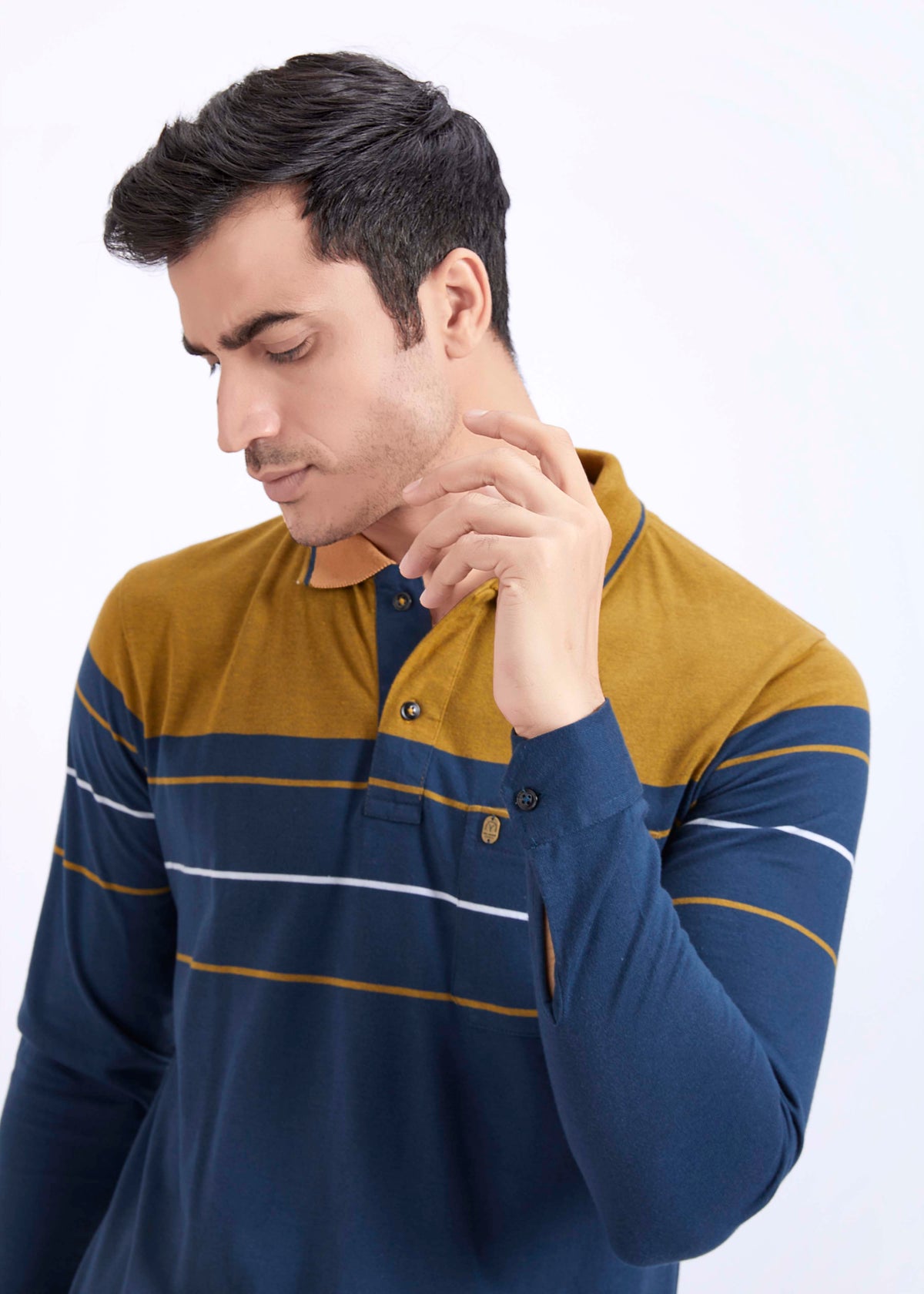 Full Sleeves Striped Polo With Pocket