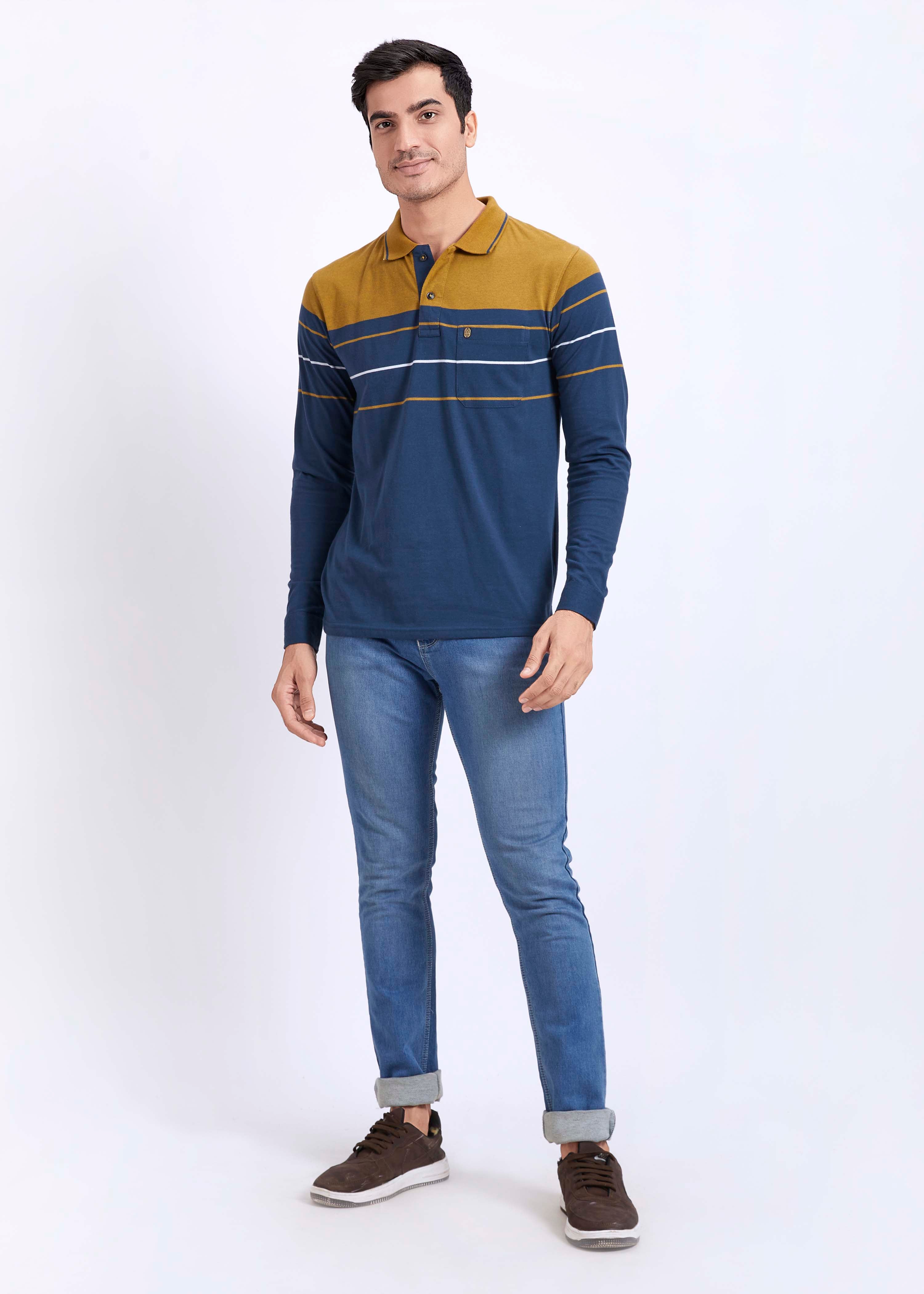 Full Sleeves Striped Polo With Pocket
