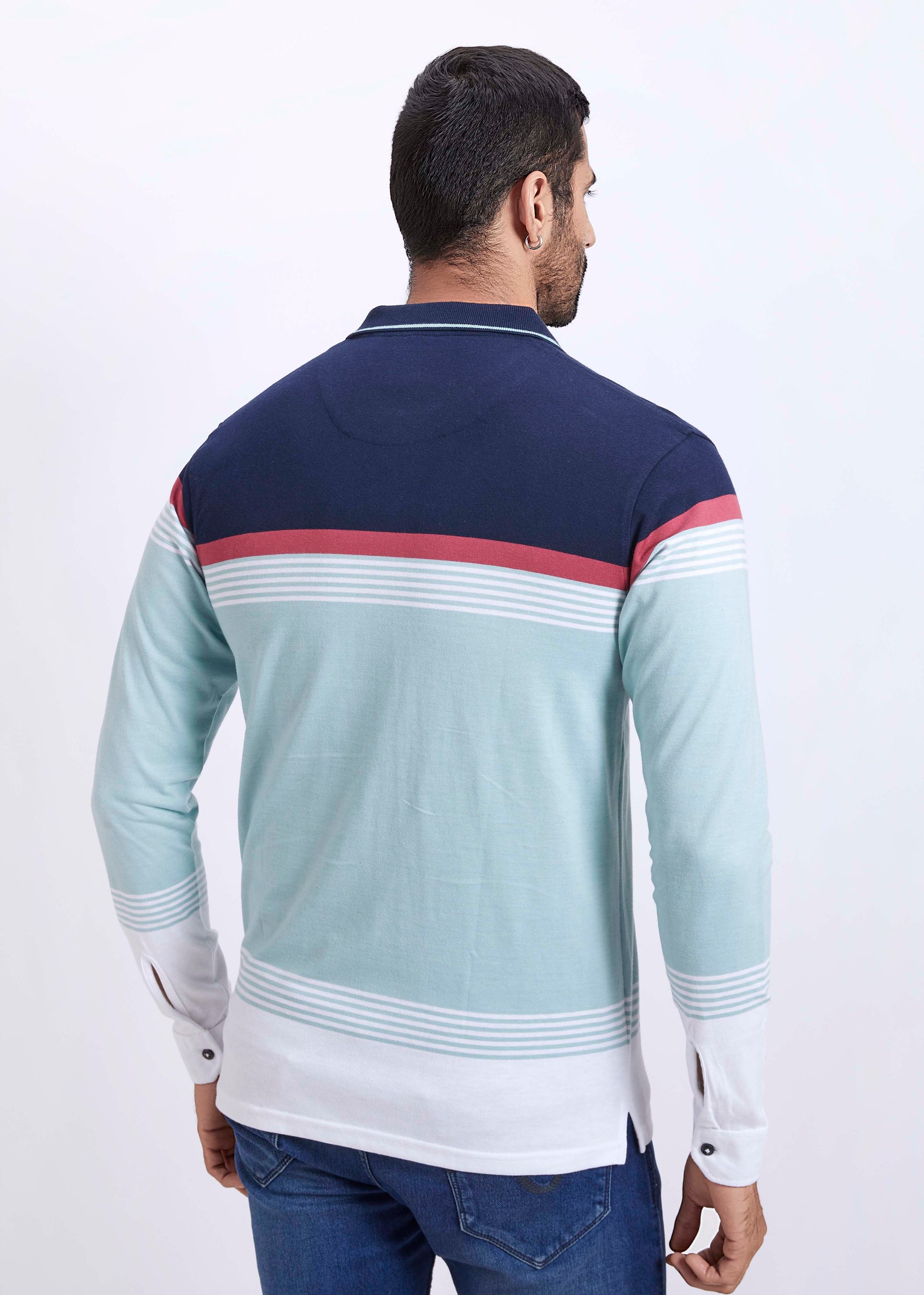 Full Sleeves Stripe Polo T-Shirt With Pocket