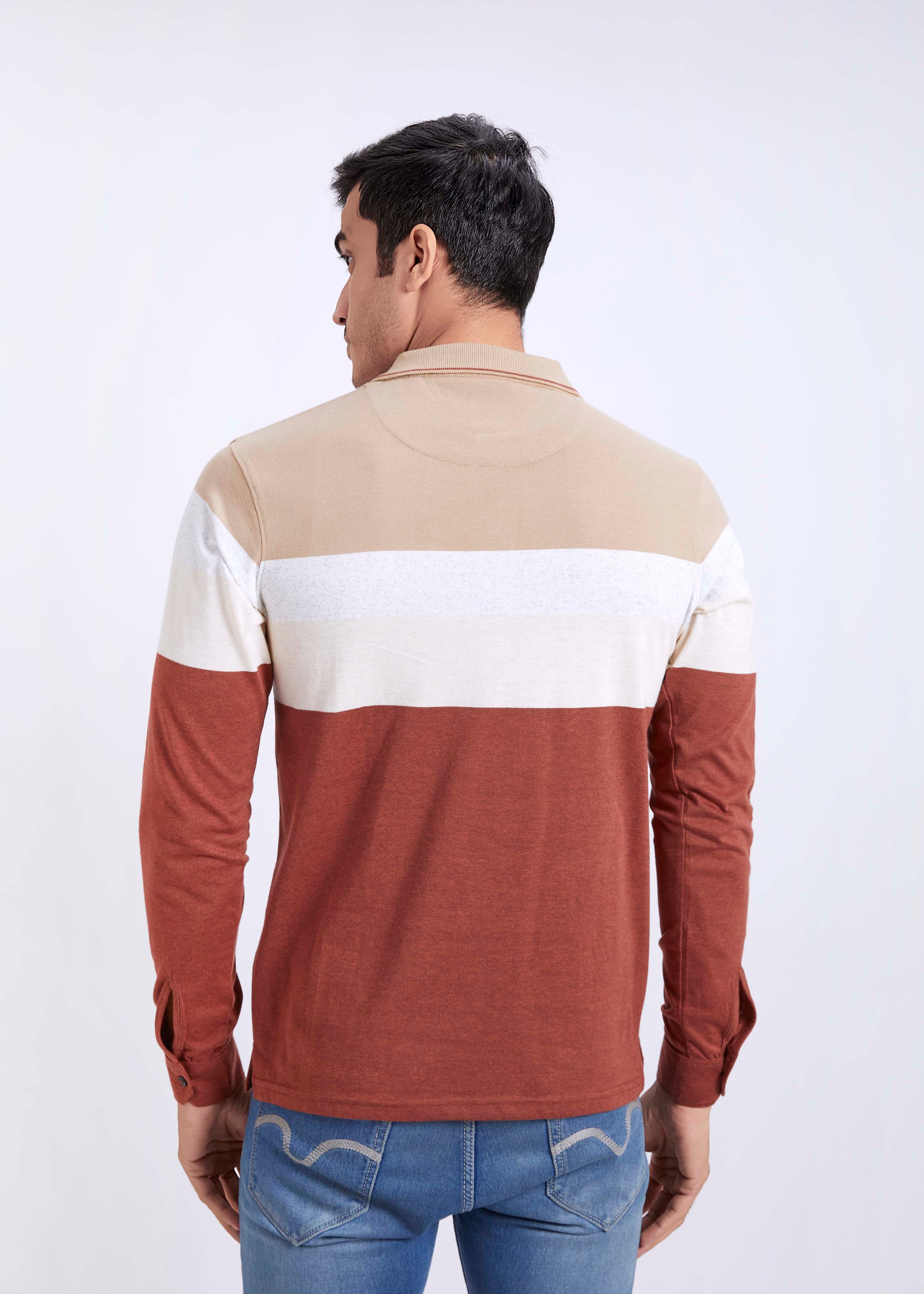 Full Sleeve Striped Polo With Pocket