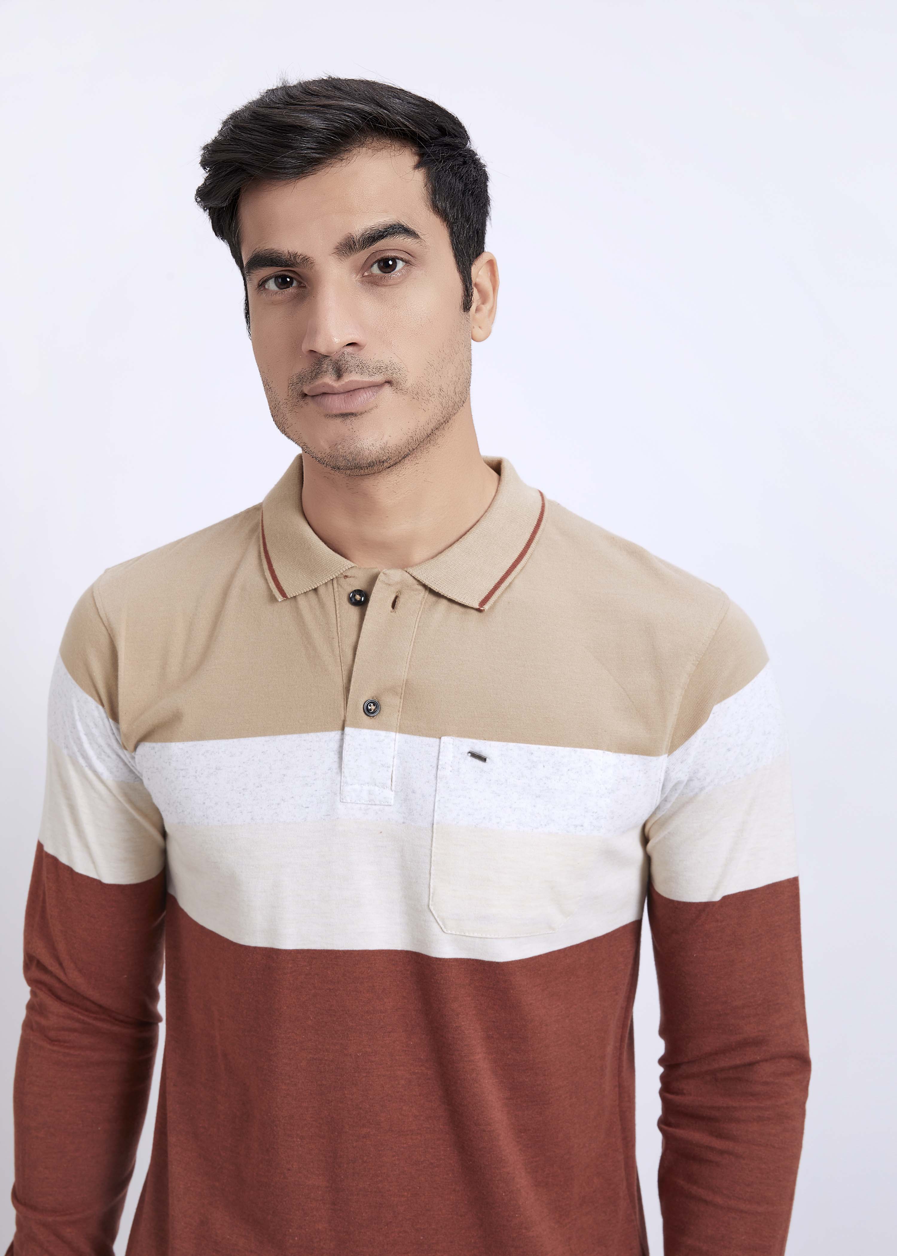 Full Sleeve Striped Polo With Pocket