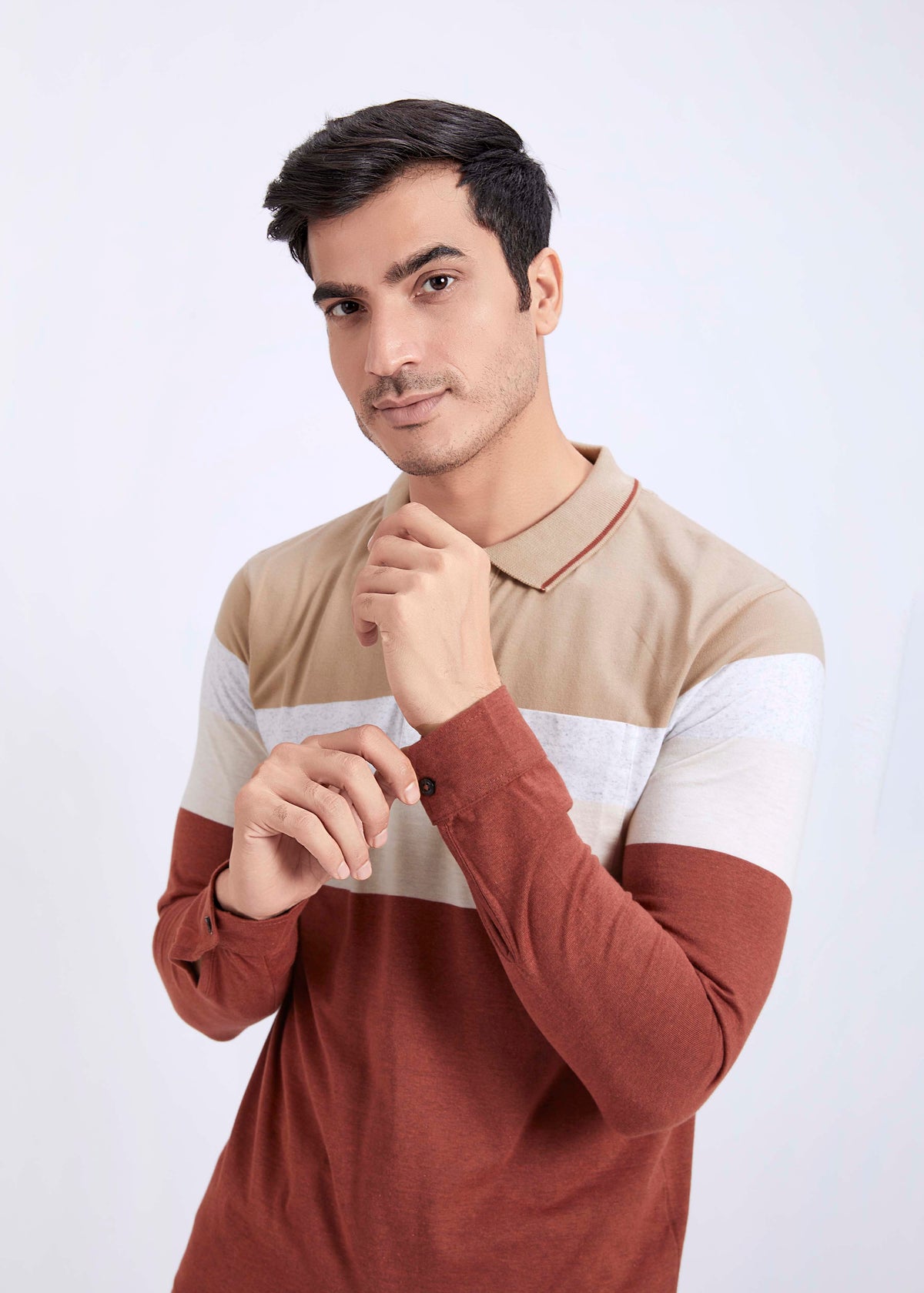 Full Sleeves Engineered Stripe Polo T-Shirt With Pocket