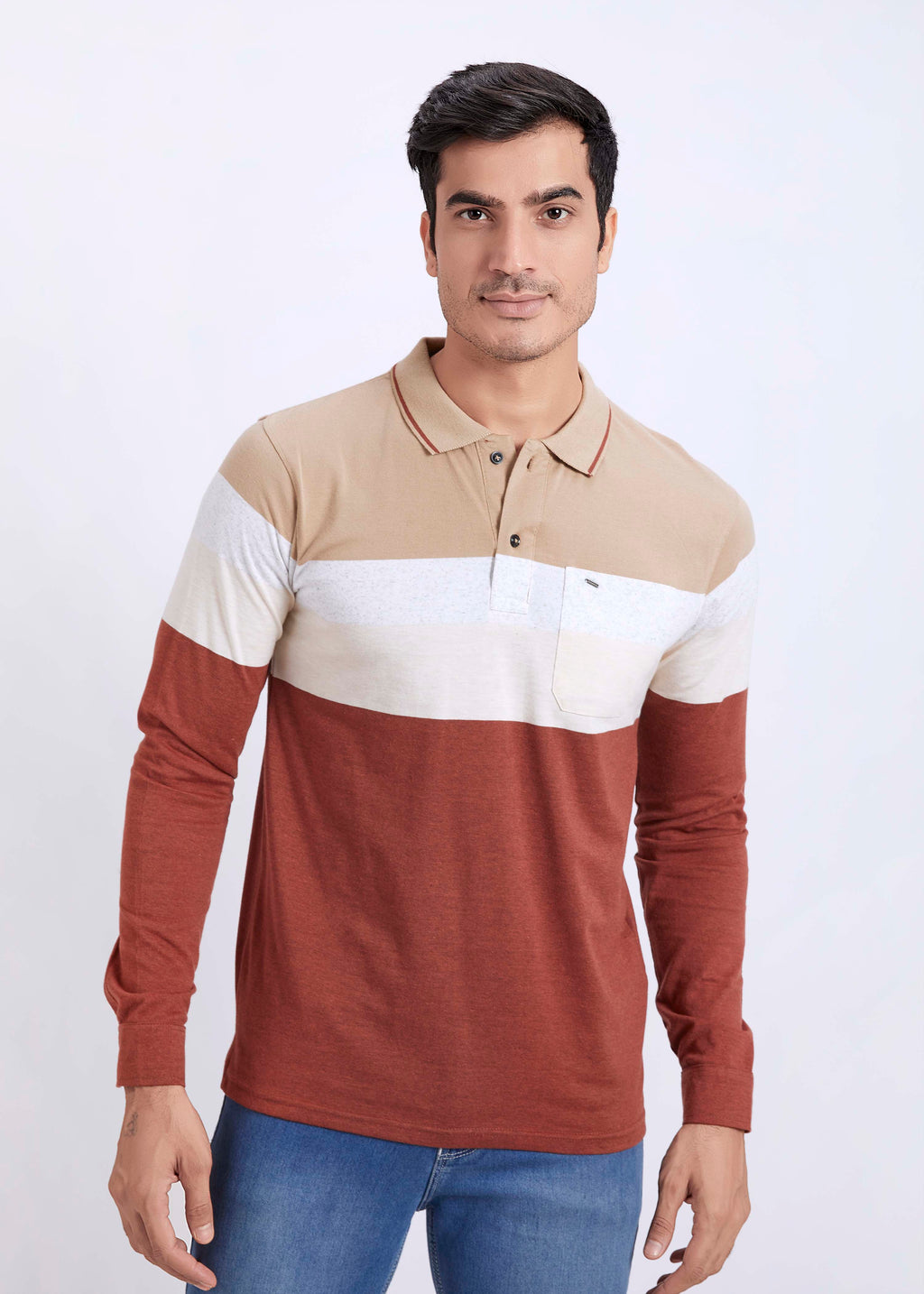 Full Sleeve Striped Polo With Pocket