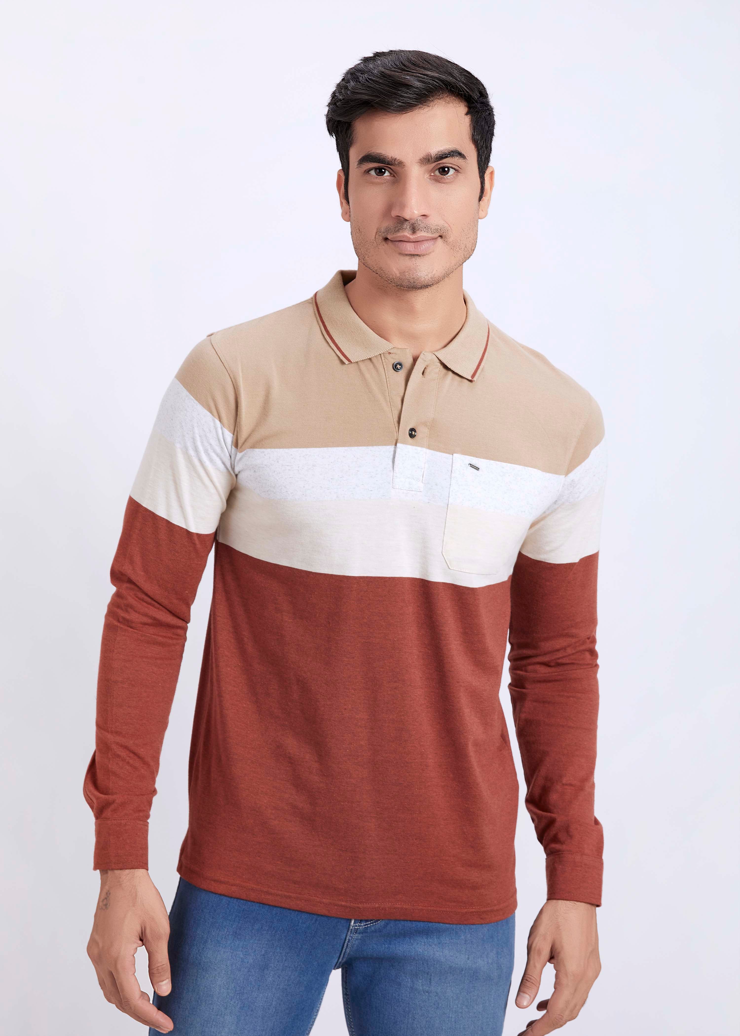 Full Sleeve Striped Polo With Pocket