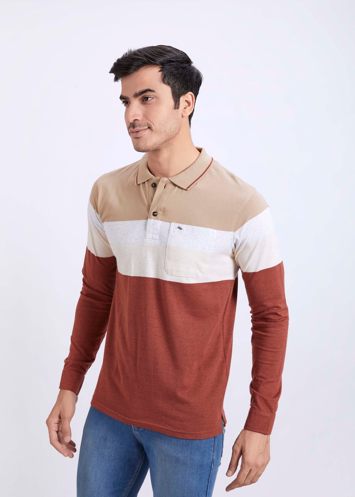 Full Sleeve Striped Polo With Pocket