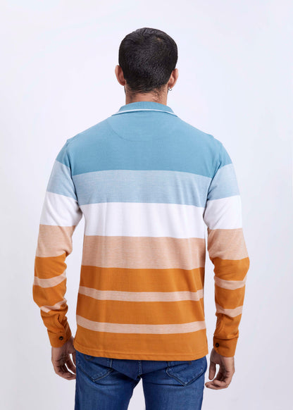 Full Sleeves Striped Polo T-Shirt With Pocket