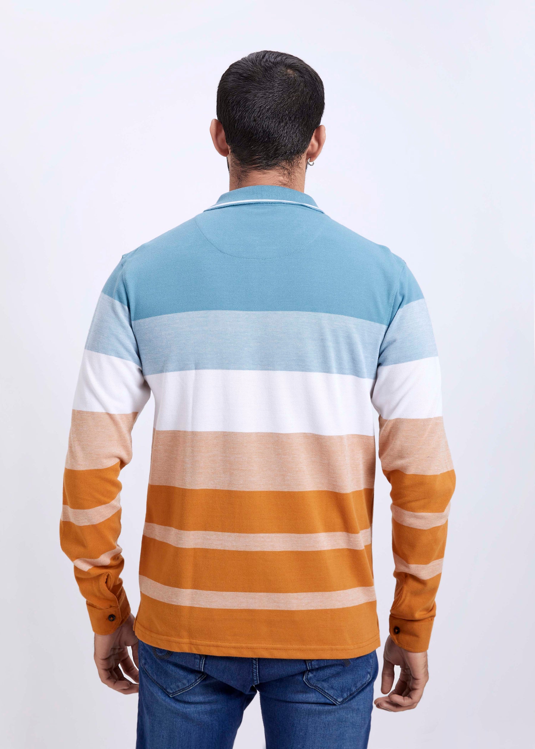 Full Sleeves Vintage Striped Polo T-Shirt With Pocket