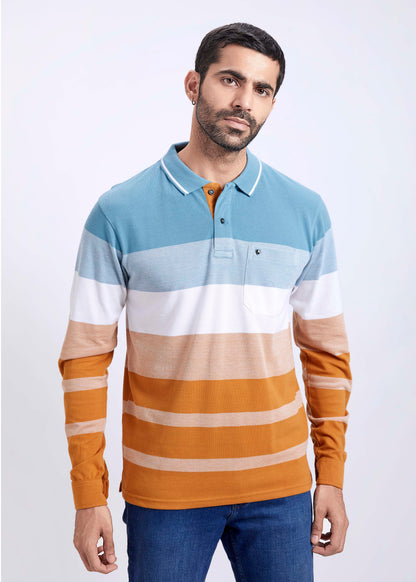 Full Sleeves Striped Polo T-Shirt With Pocket