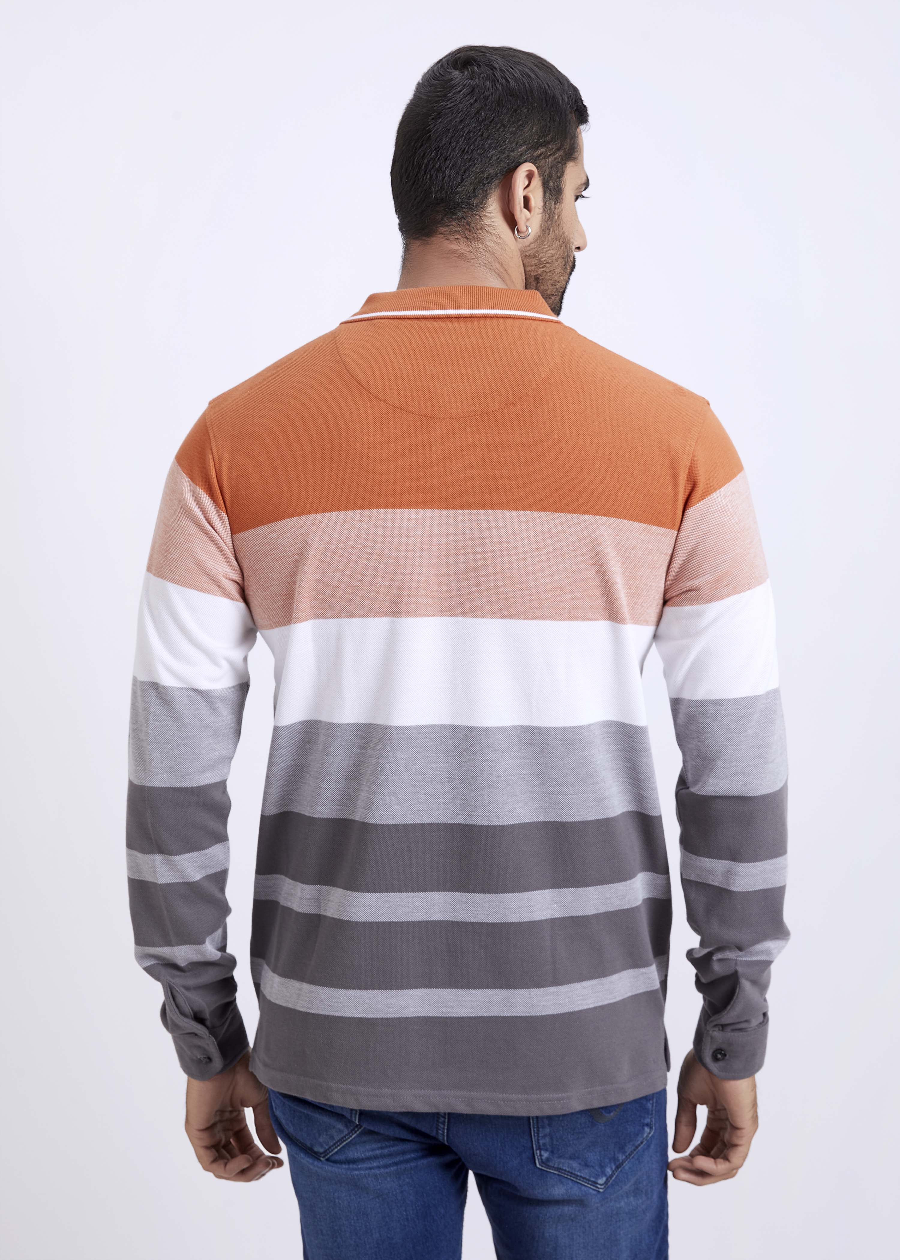 Full Sleeves Striped Polo T-Shirt With Pocket