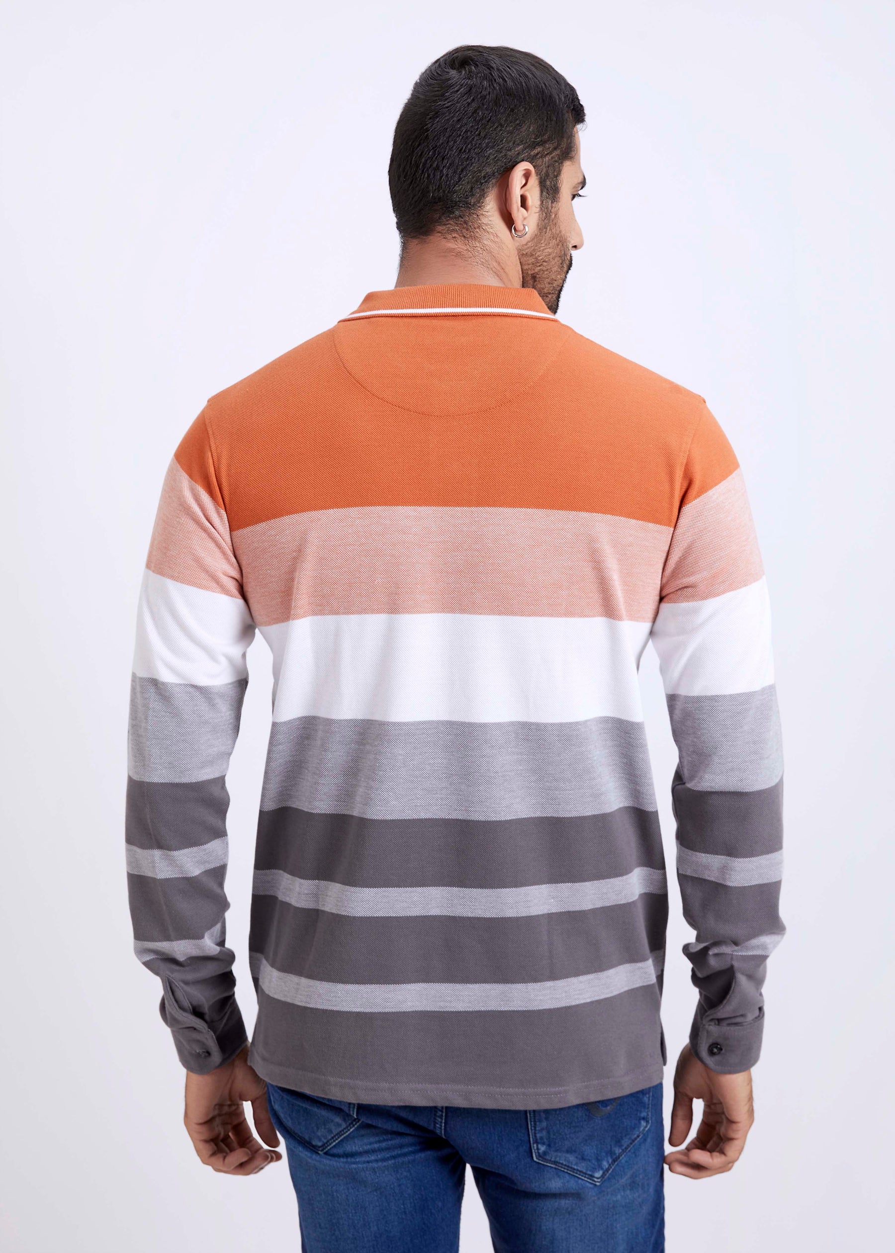 Full Sleeves Vintage Striped Polo T-Shirt With Pocket