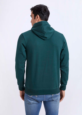 Cotton Fleece Printed Hoodie - Olive