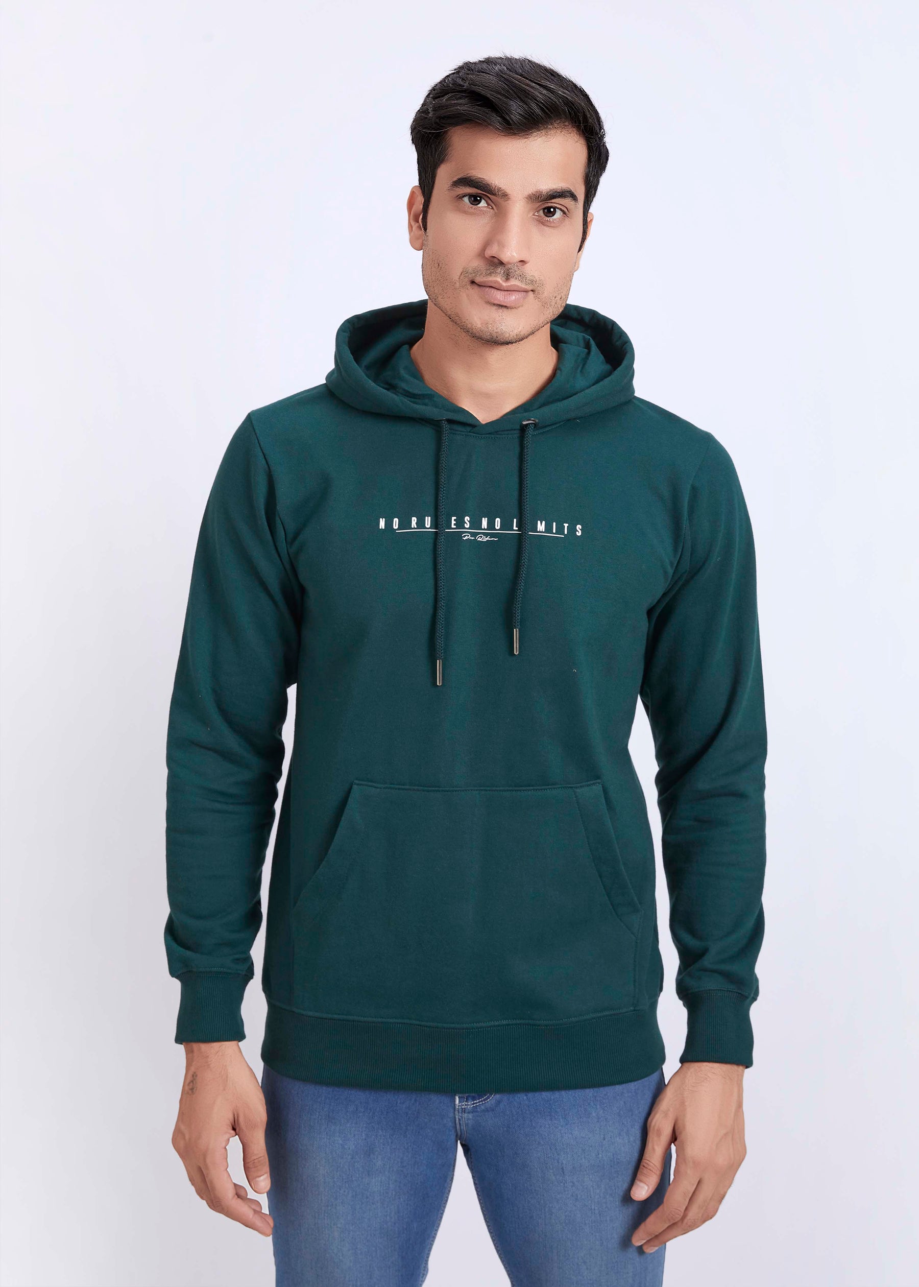 Cotton Fleece Printed Hoodie - Olive