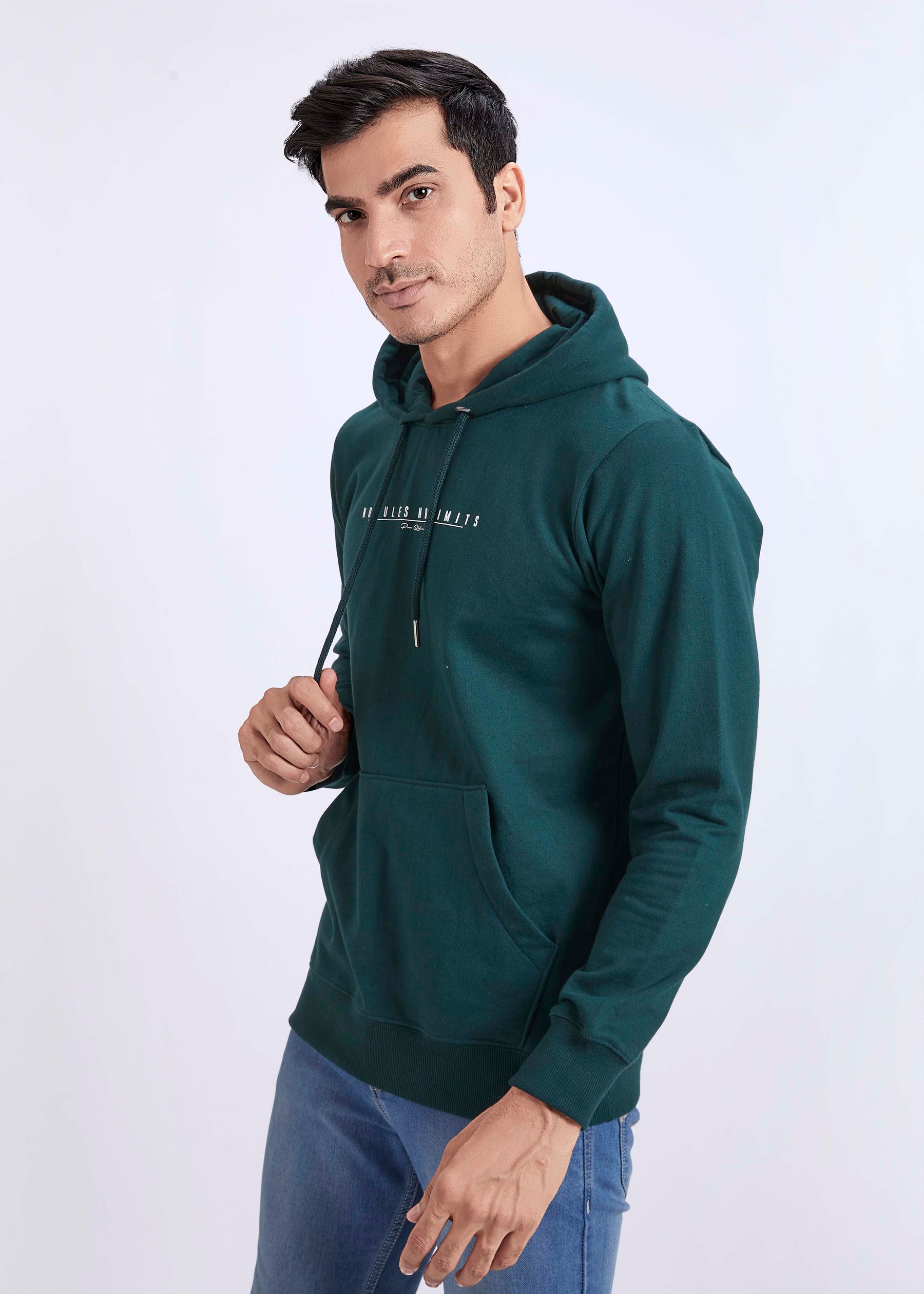 Cotton Fleece Printed Hoodie - Olive