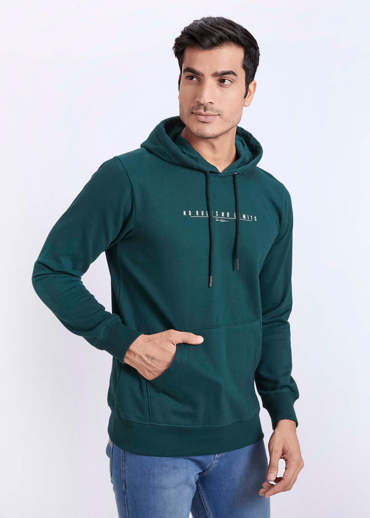 Cotton Fleece Printed Hoodie - Olive