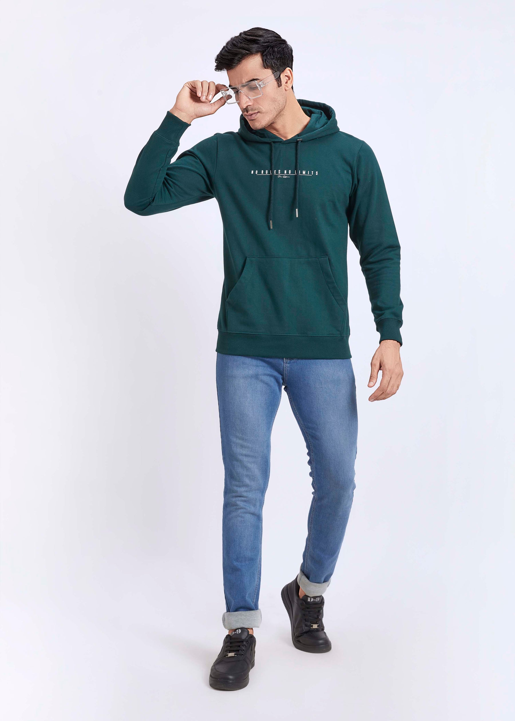 Cotton Fleece Printed Hoodie - Olive