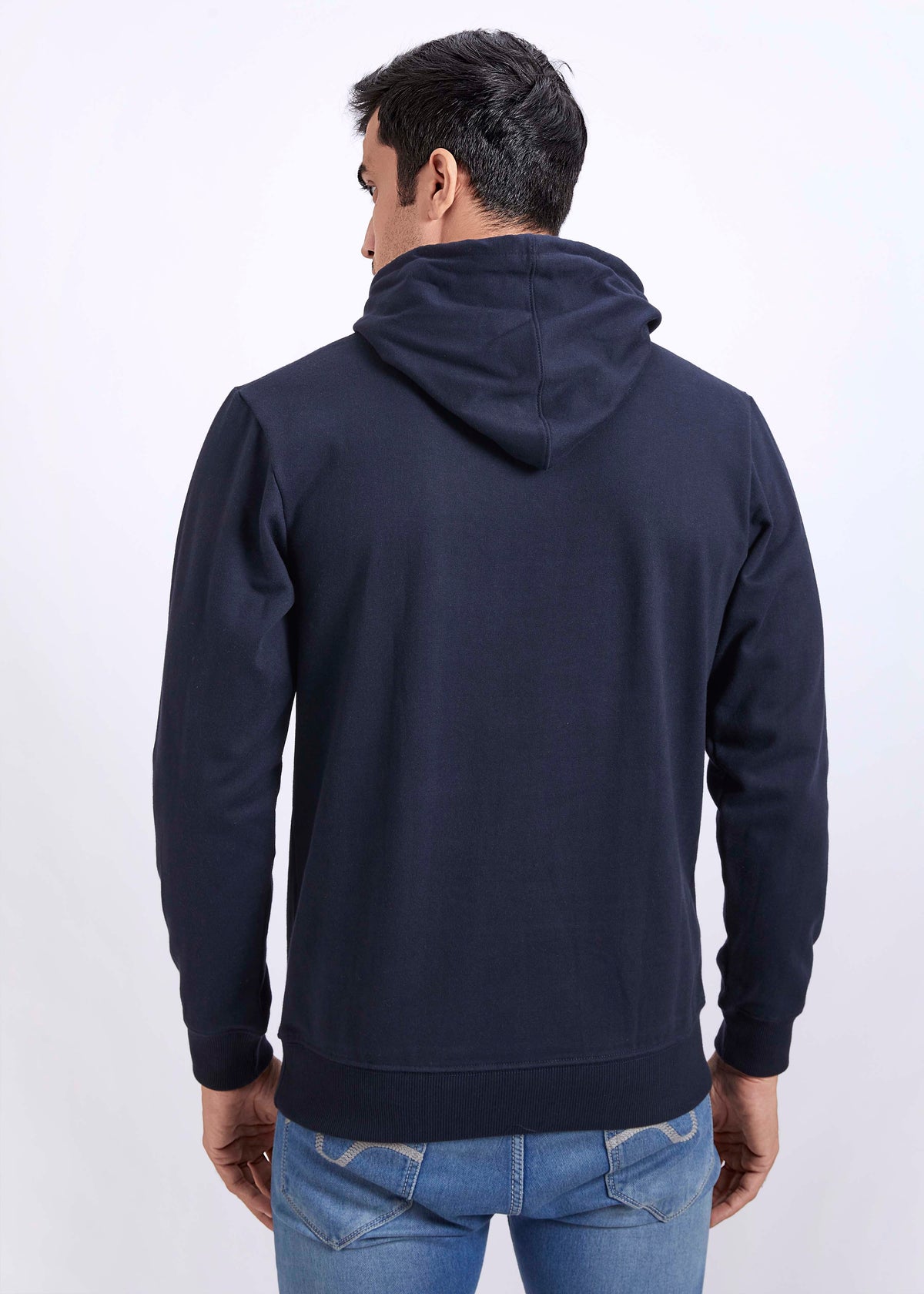 Cotton Fleece Printed Hoodie - Navy