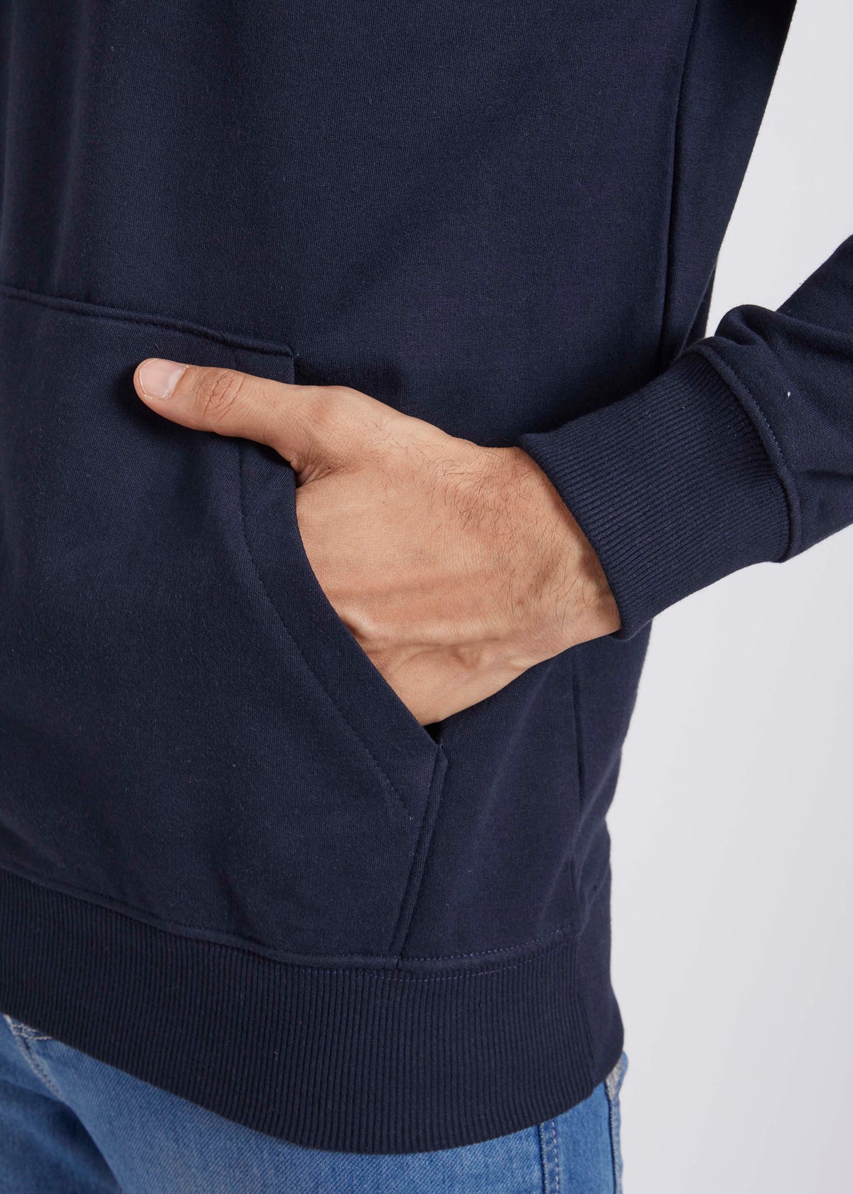 Cotton Fleece Printed Hoodie - Navy