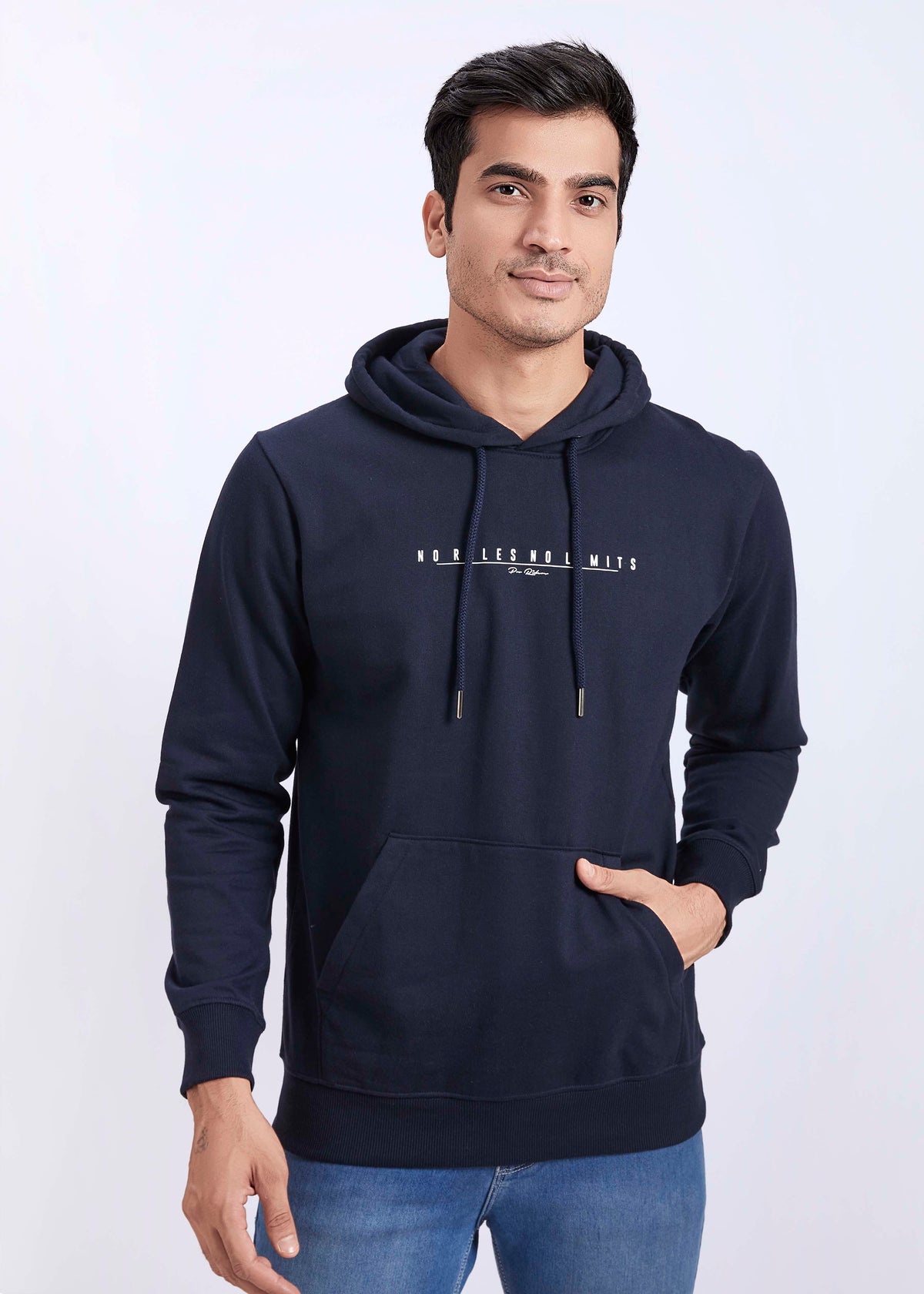 Cotton Fleece Printed Hoodie - Navy