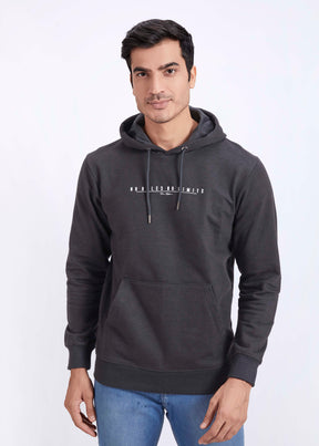 Cotton Fleece Printed Hoodie - Anthra