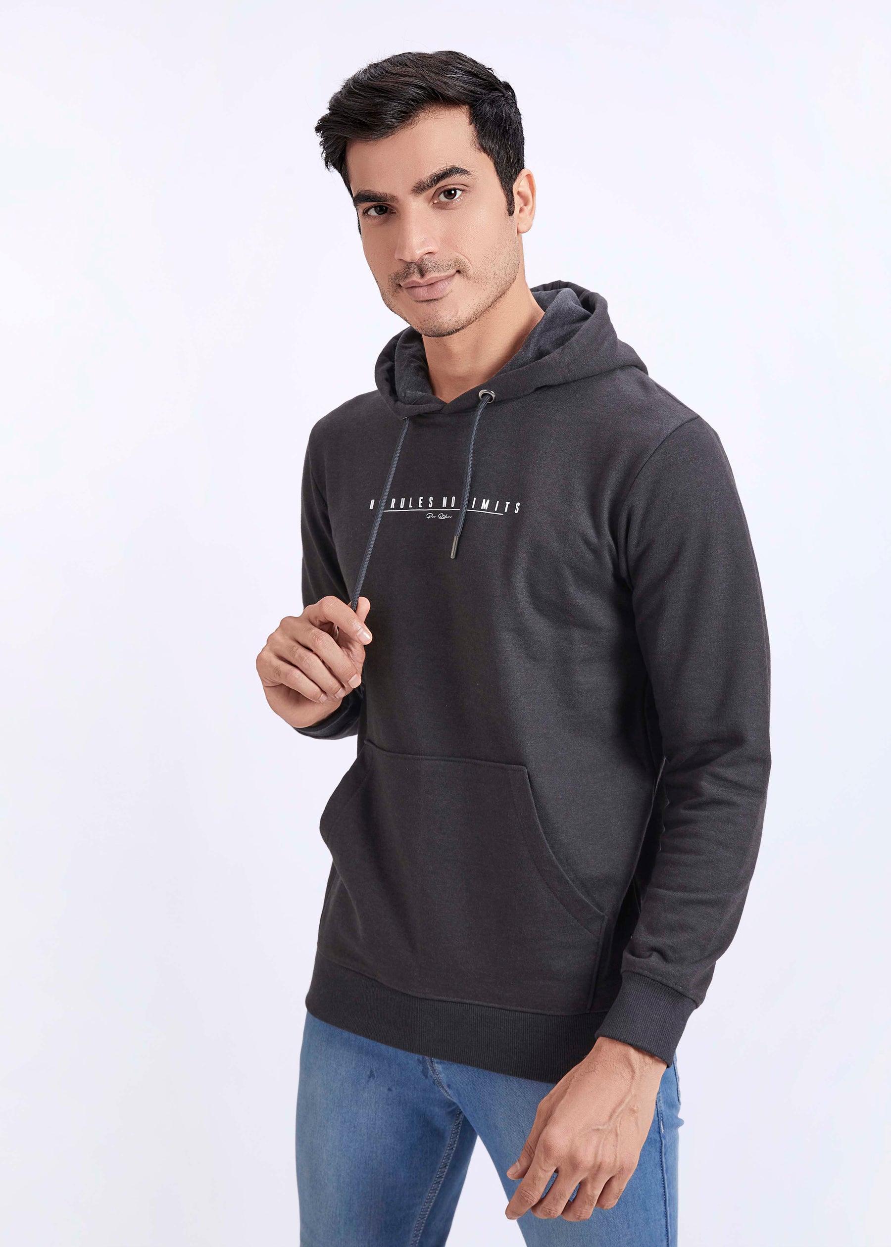 Cotton Fleece Printed Hoodie - Anthra