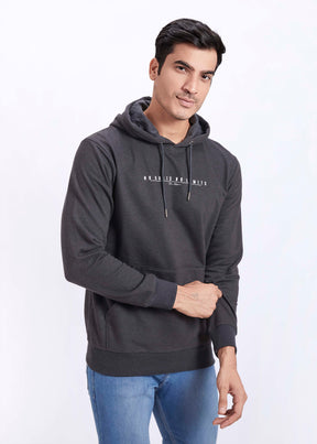 Cotton Fleece Printed Hoodie - Anthra