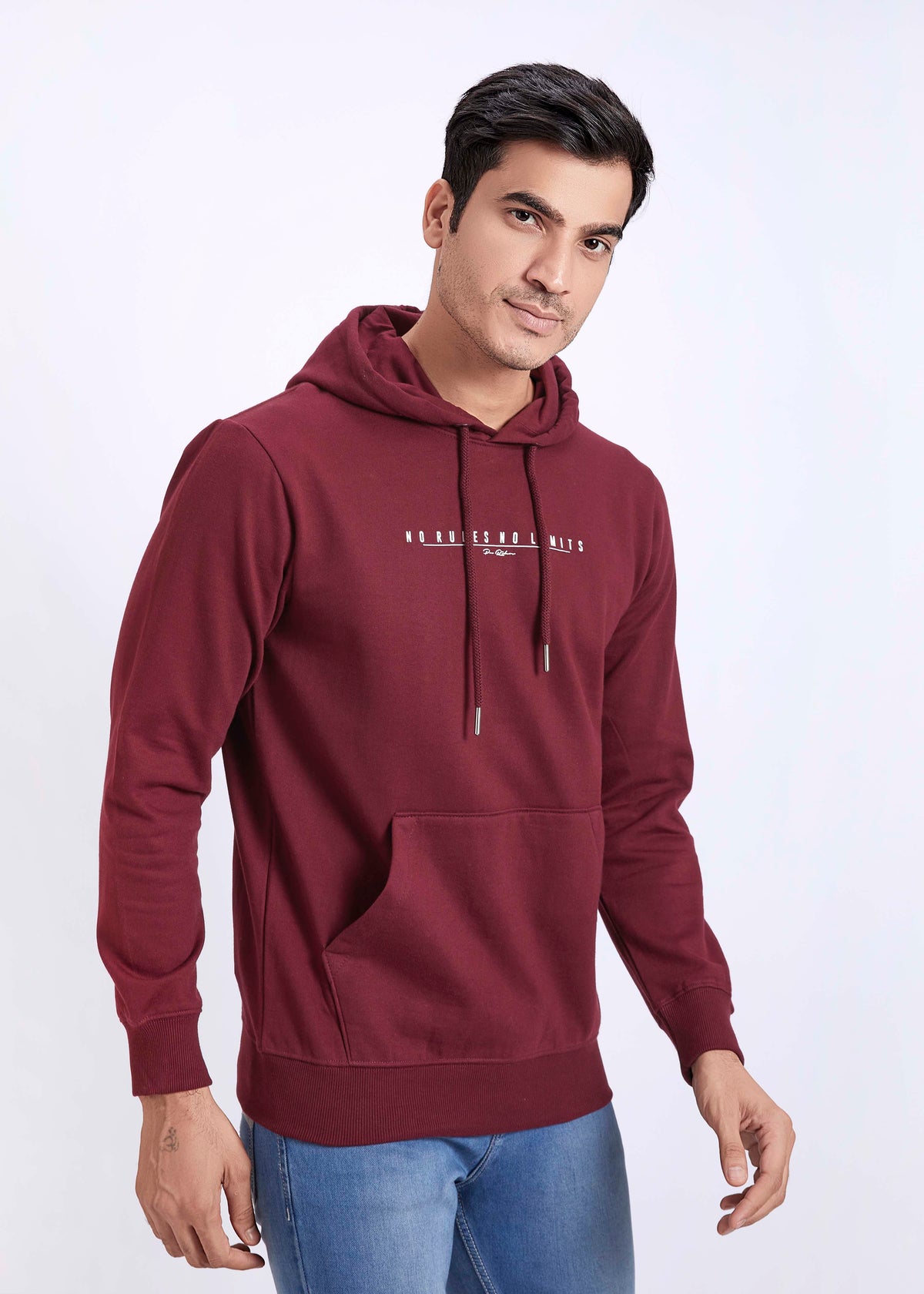 Cotton Fleece Printed Hoodie - Maroon