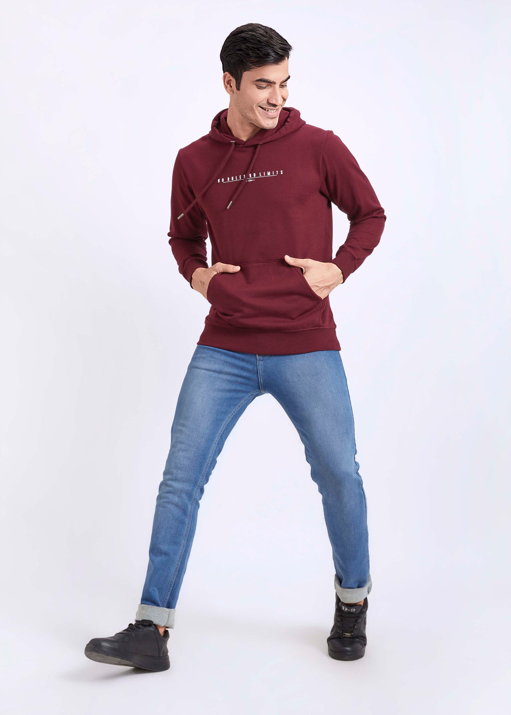 Cotton Fleece Printed Hoodie - Maroon