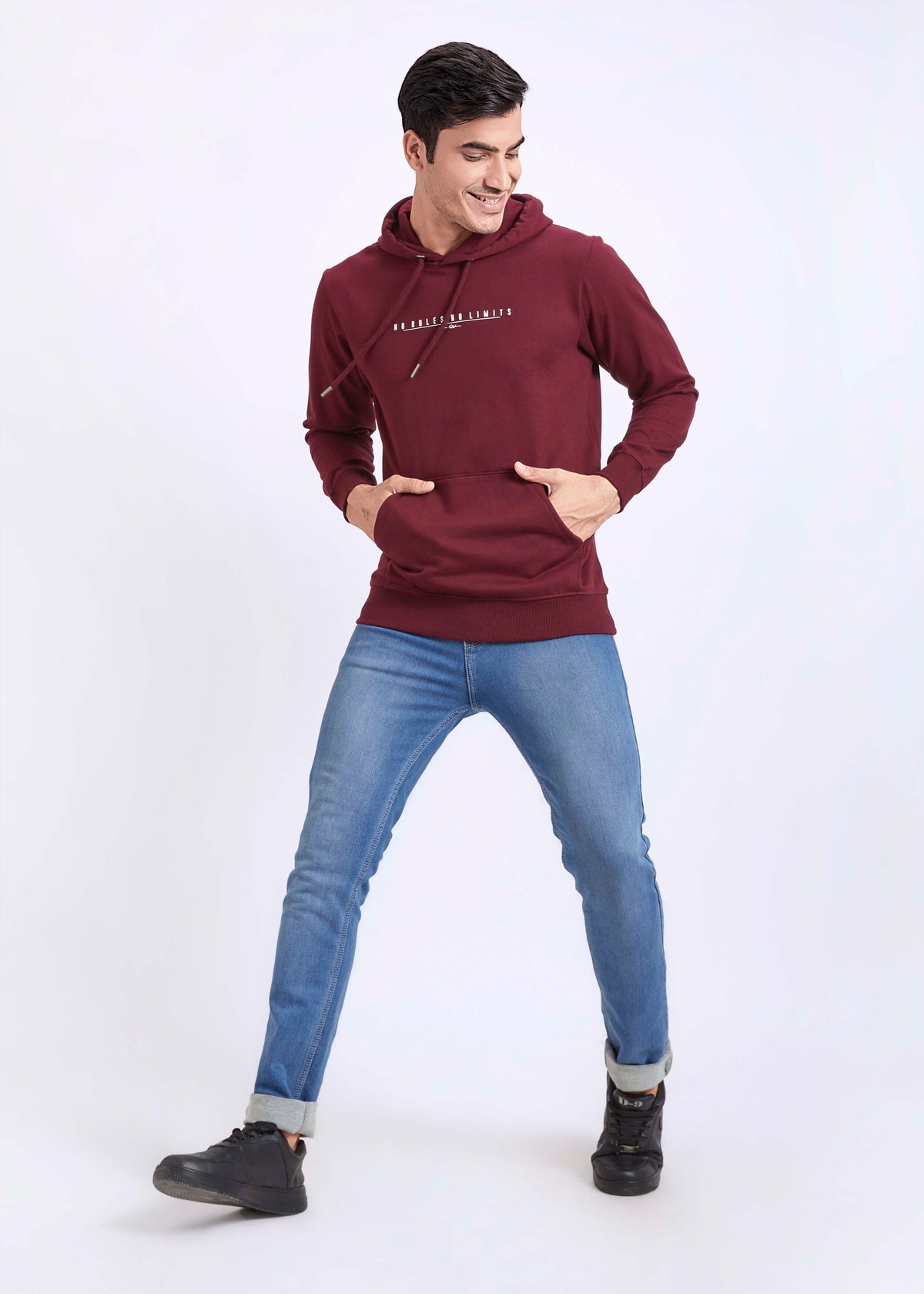 Cotton Fleece Printed Hoodie - Maroon