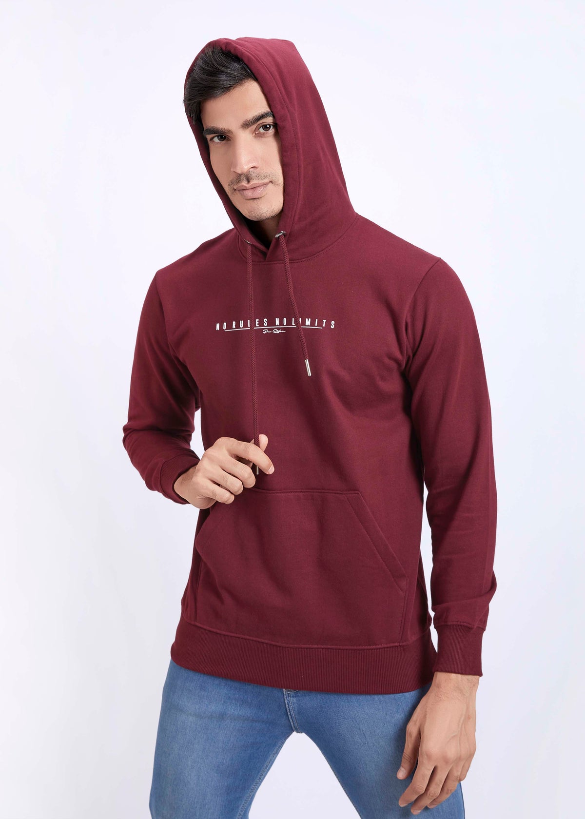 Cotton Fleece Printed Hoodie - Maroon