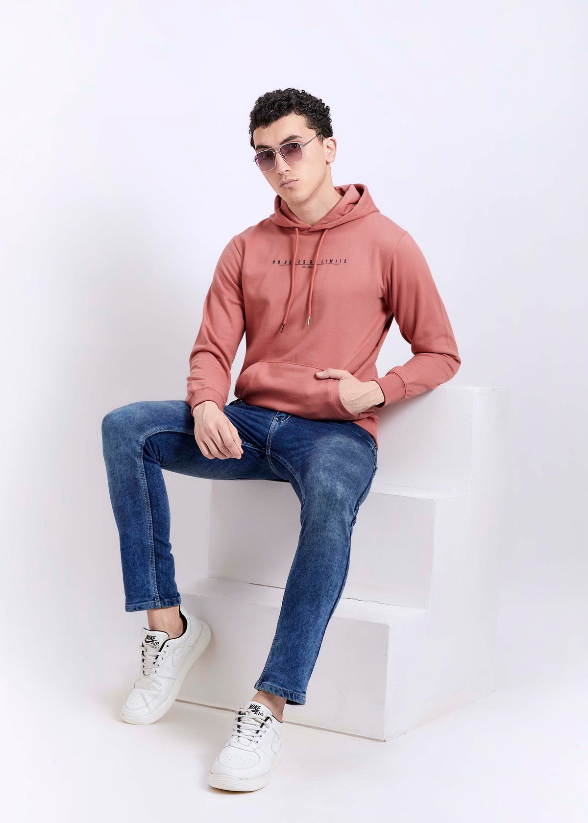 Cotton Fleece Printed Hoodie - Peach