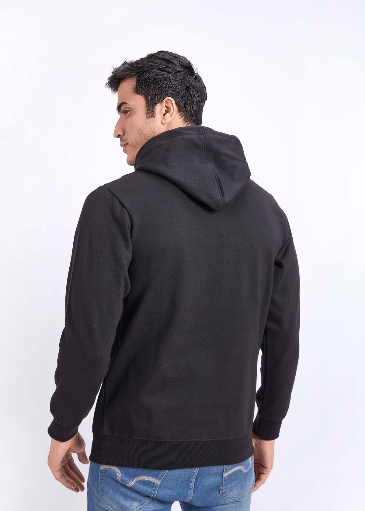 Cotton Fleece Printed Hoodie - Black