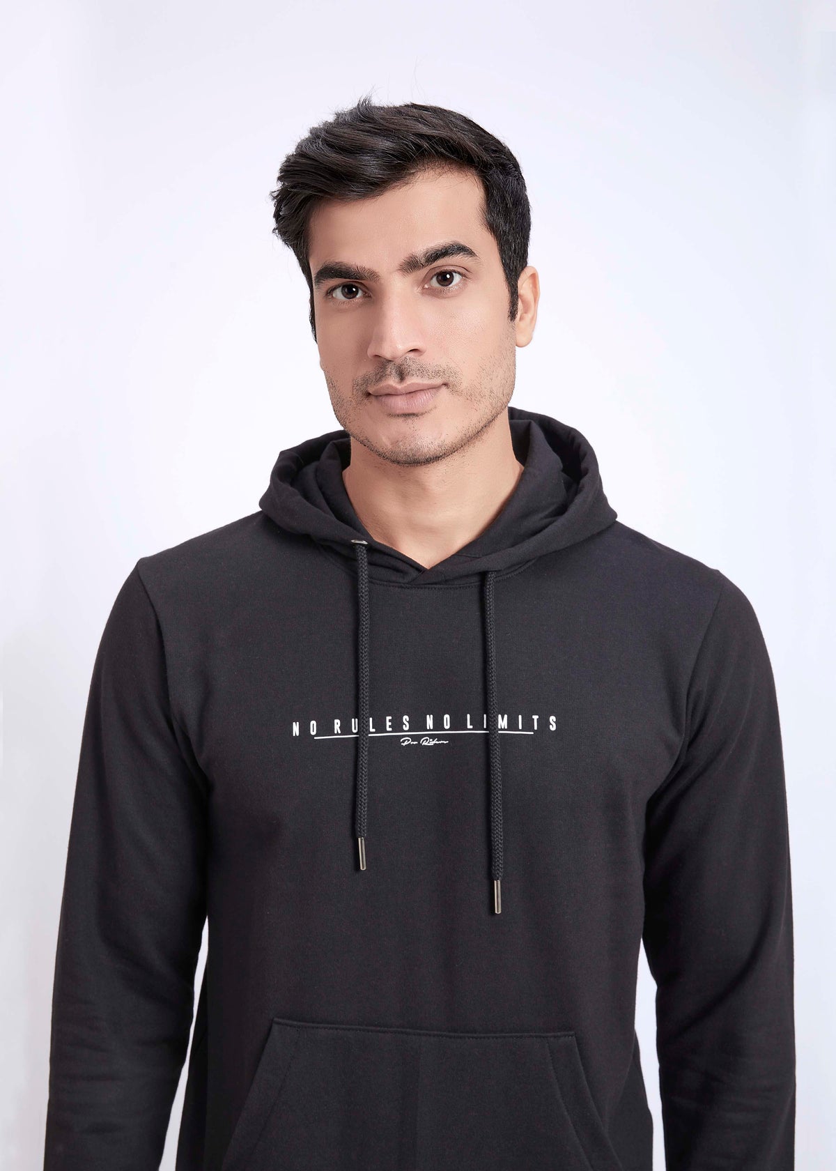 Cotton Fleece Printed Hoodie - Black