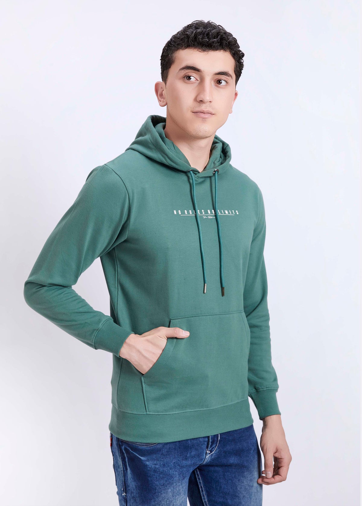 Cotton Fleece Printed Hoodie - Pista