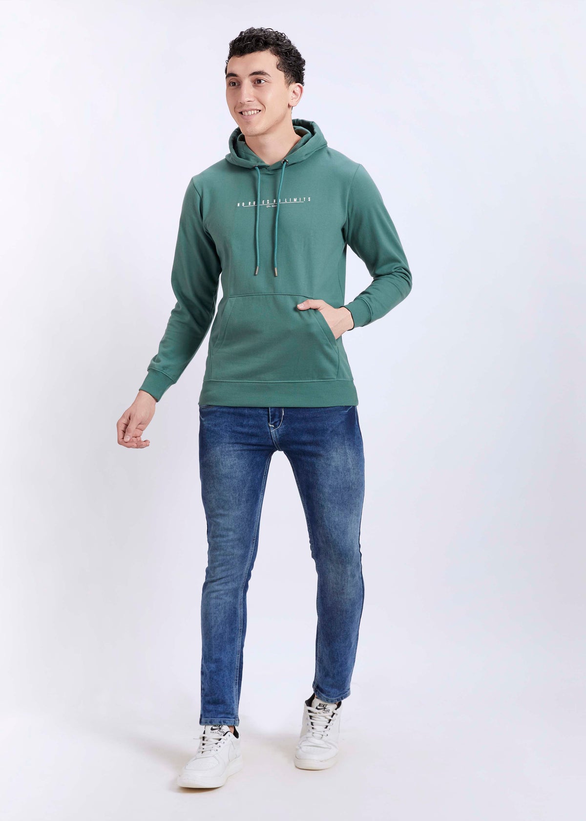 Cotton Fleece Printed Hoodie - Pista