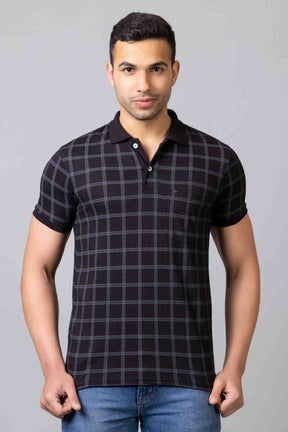 Men Checkered Polo Neck Pure Cotton T-Shirt