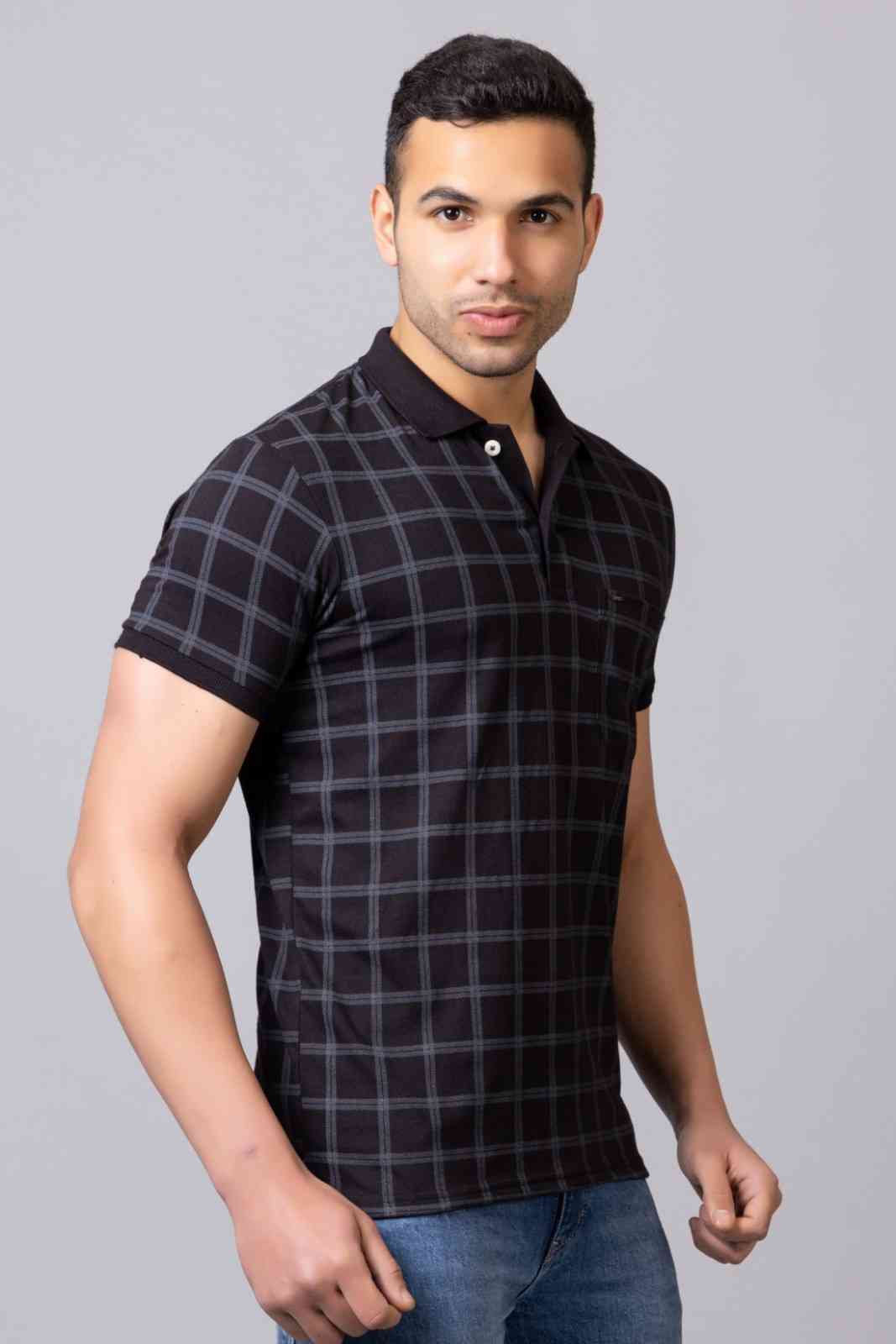 Men Checkered Polo Neck Pure Cotton T-Shirt