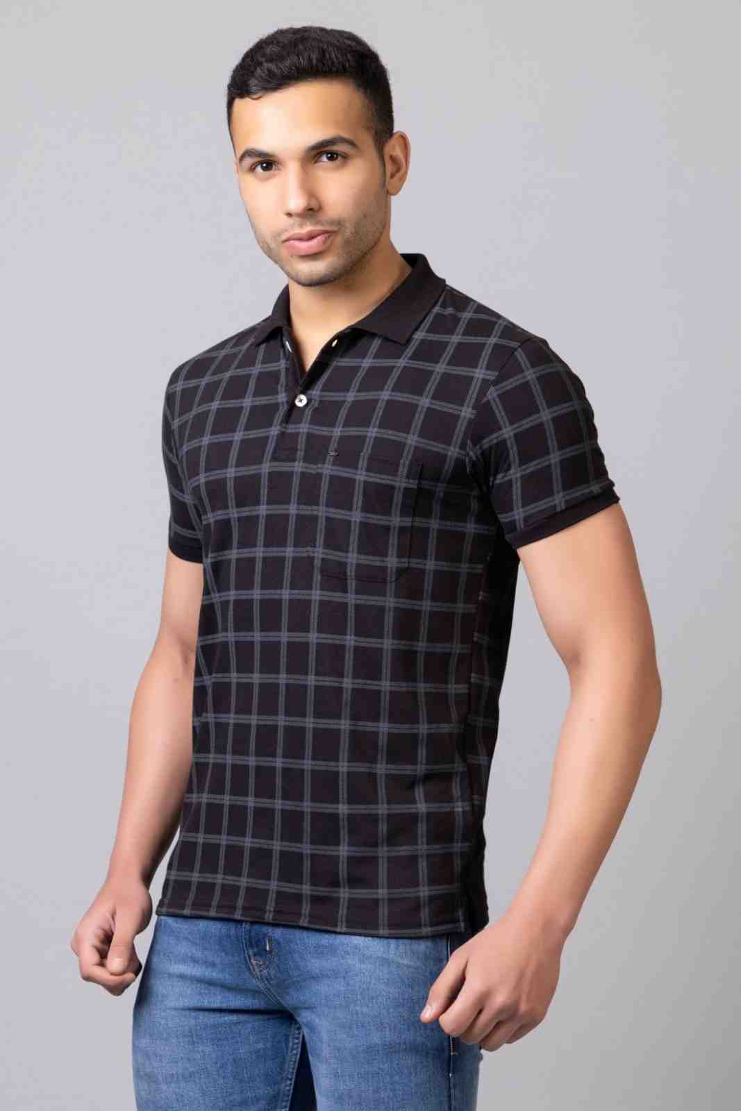 Men Checkered Polo Neck Pure Cotton T-Shirt