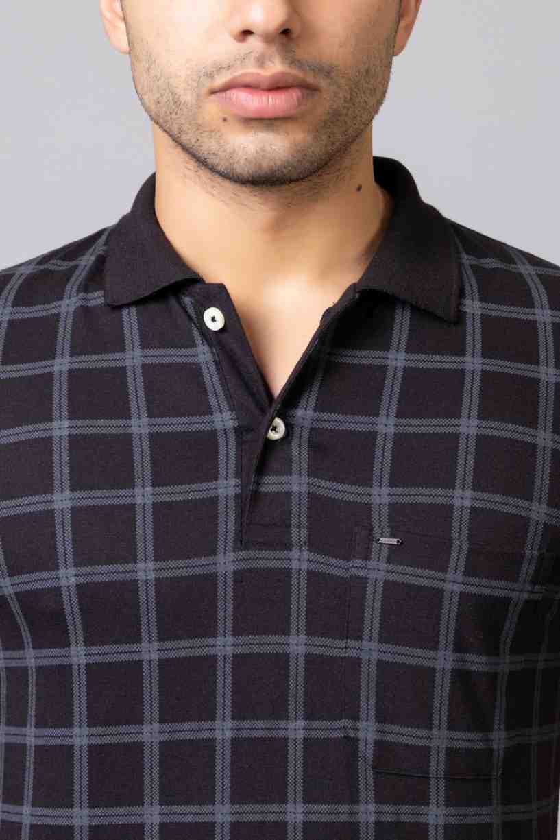 Men Checkered Polo Neck Pure Cotton T-Shirt